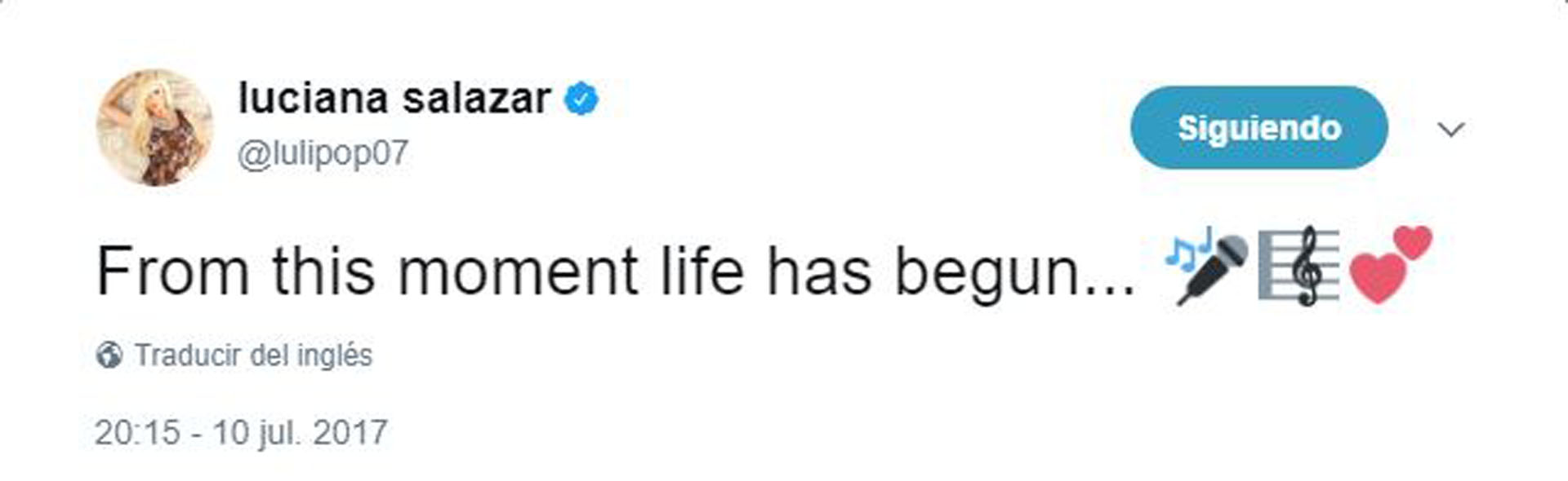 El mensaje de Luli Salazar en Twitter