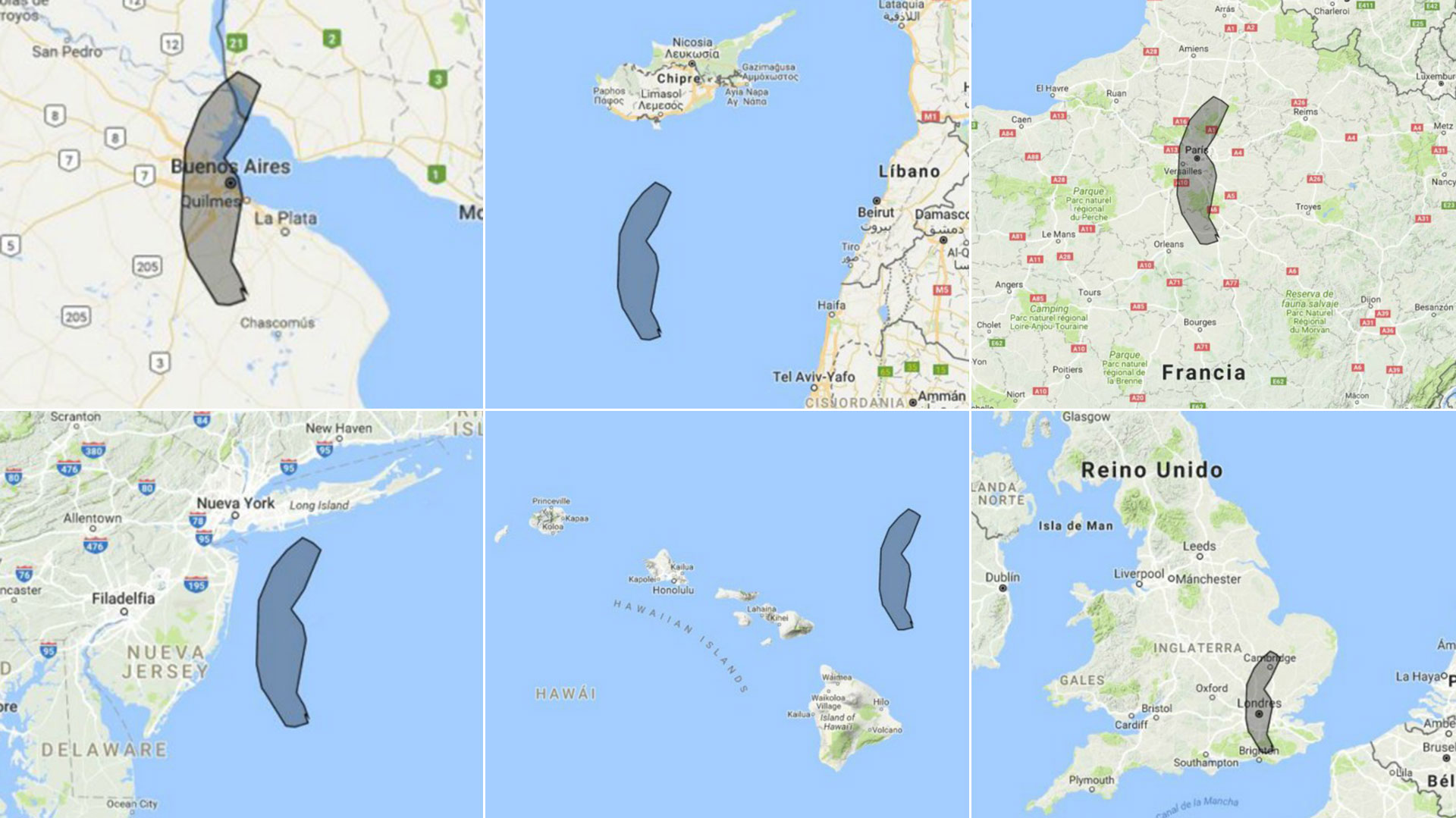 Distintos mapas que muestran el tamaño del iceberg