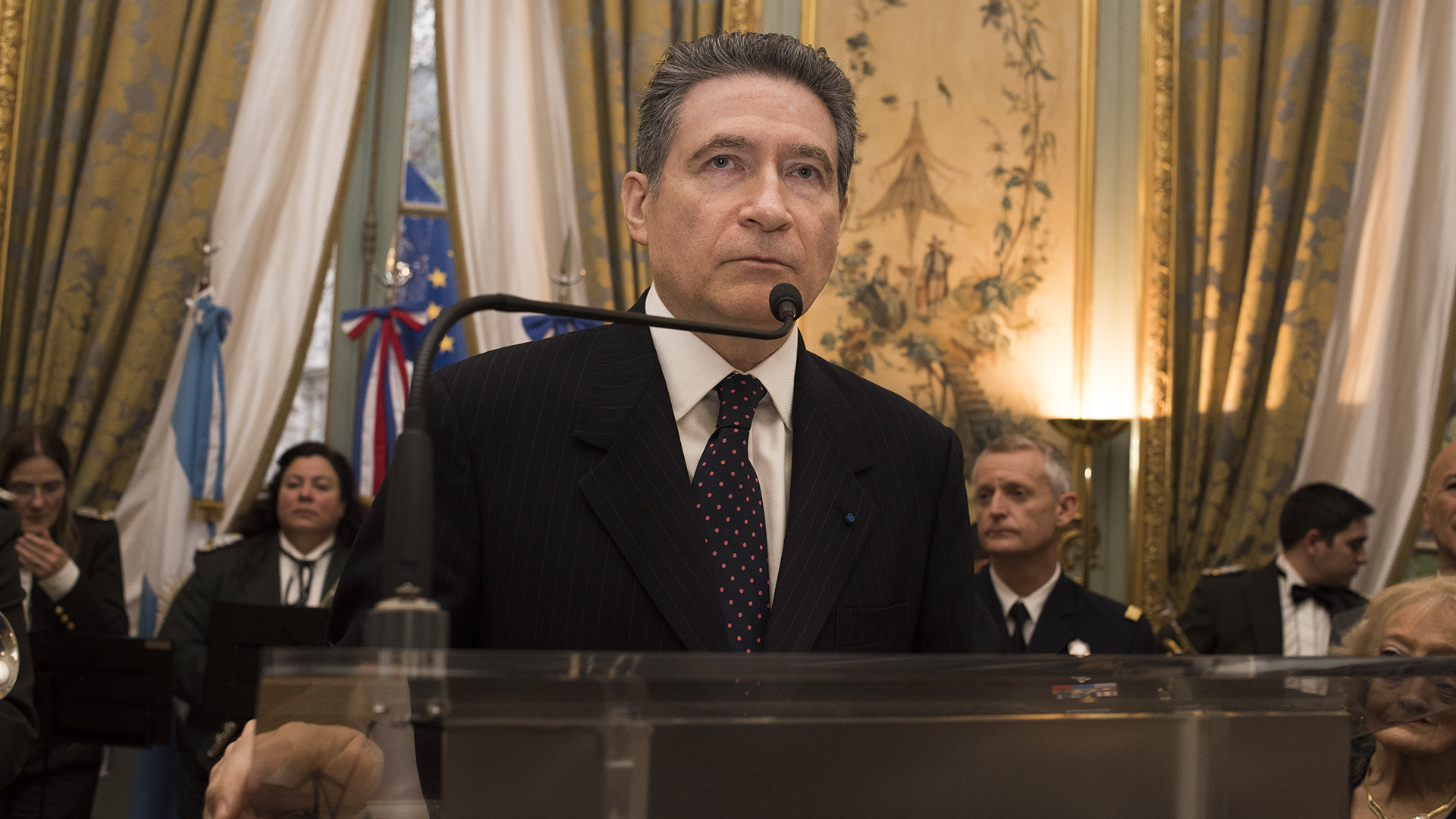Pierre-Henri Guignard, embajador de Francia en la Argentina, durante su discurso por la Fiesta Nacional