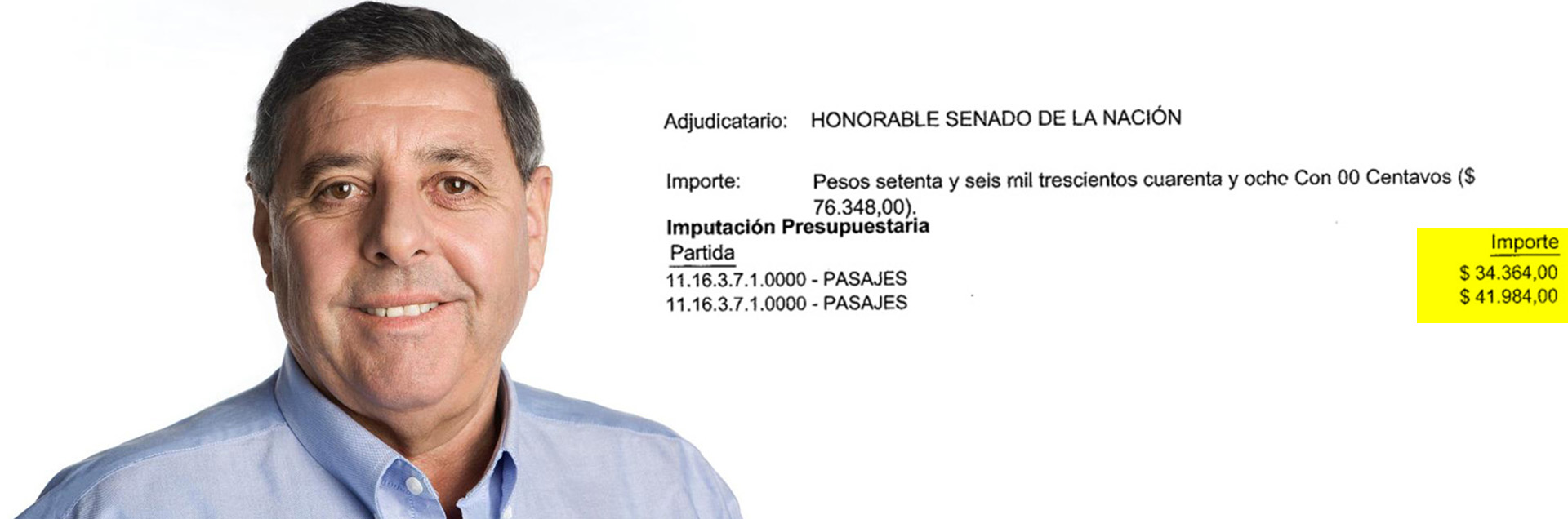 Alfredo de Angeli (PRO), cobró este mes $76.348 por pasajes de enero, febrero, noviembre y diciembre de 2016.