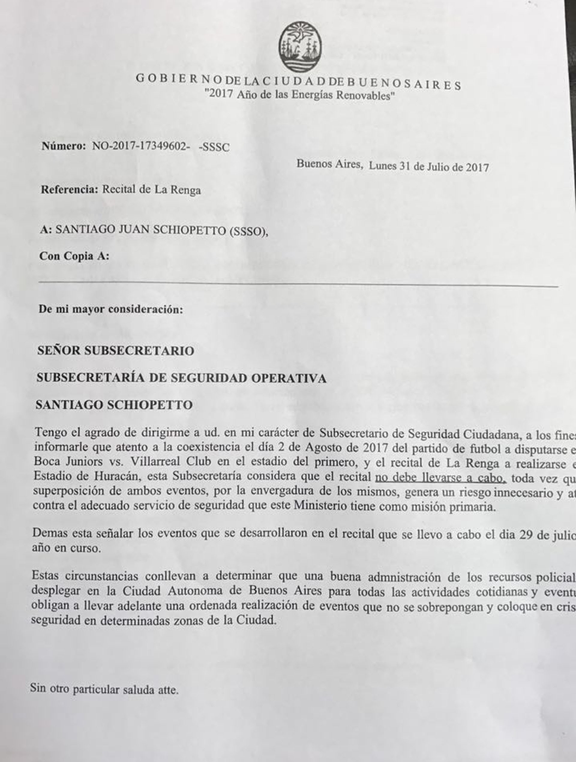 El comunicado de la Subsecretaría de Seguridad Ciudadana