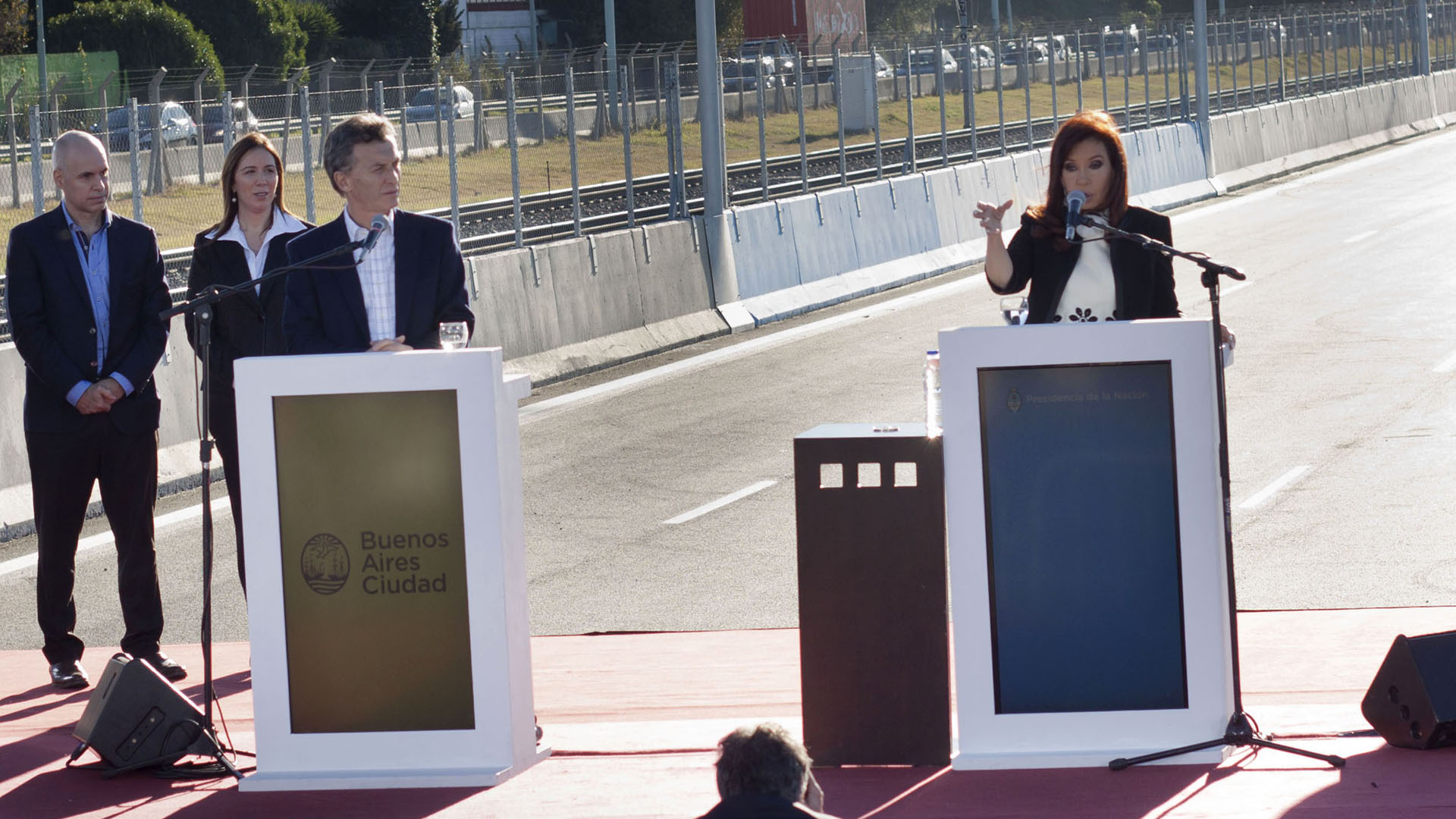 Uno de los pocos actos que compartieron en los 8 años de presidencia de Cristina y de jefe de gobierno de la Ciudad. NA
