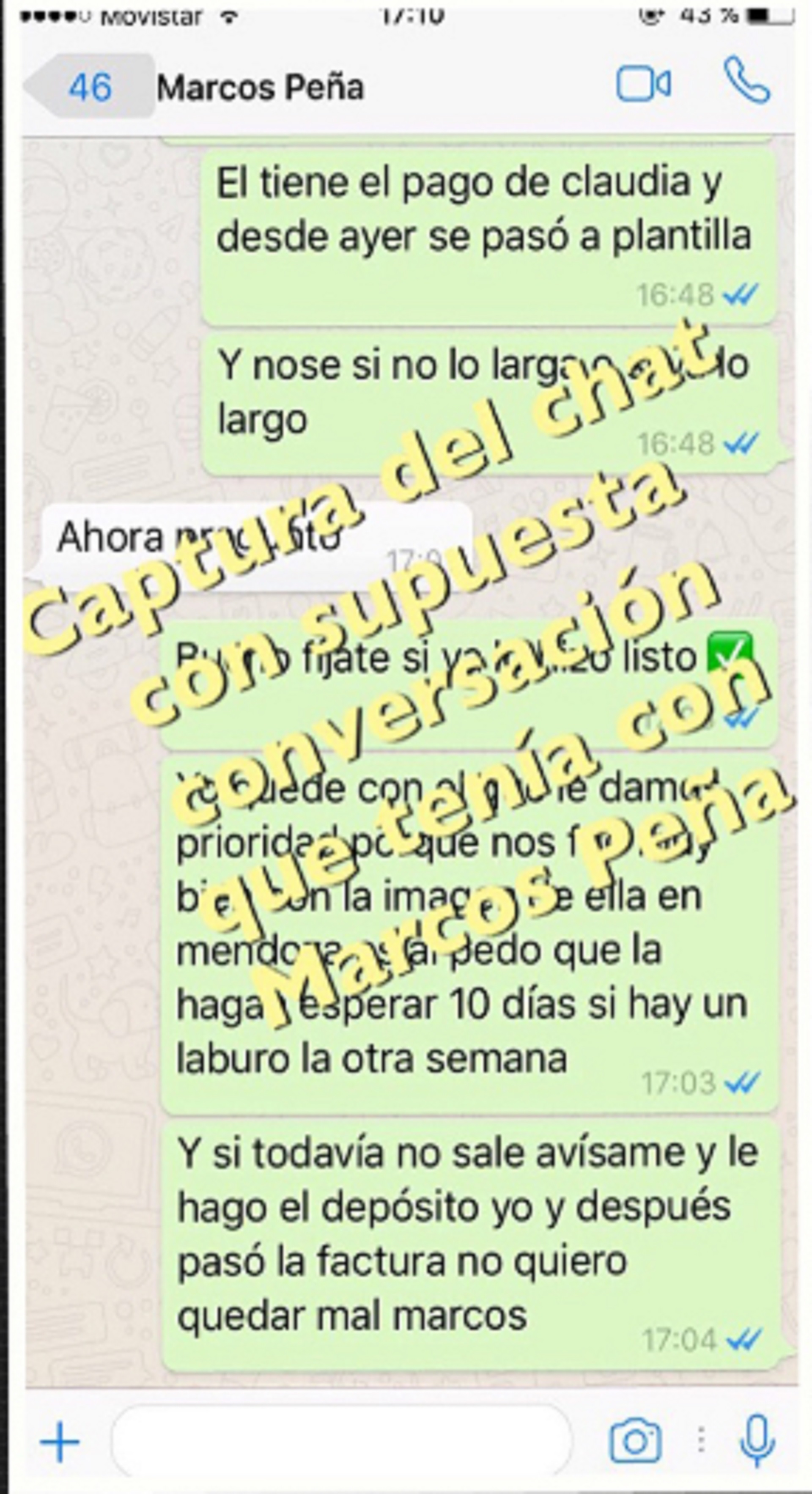 Los supuestos chats que, según Sappag Bottari, tuvo con Marcos Peña