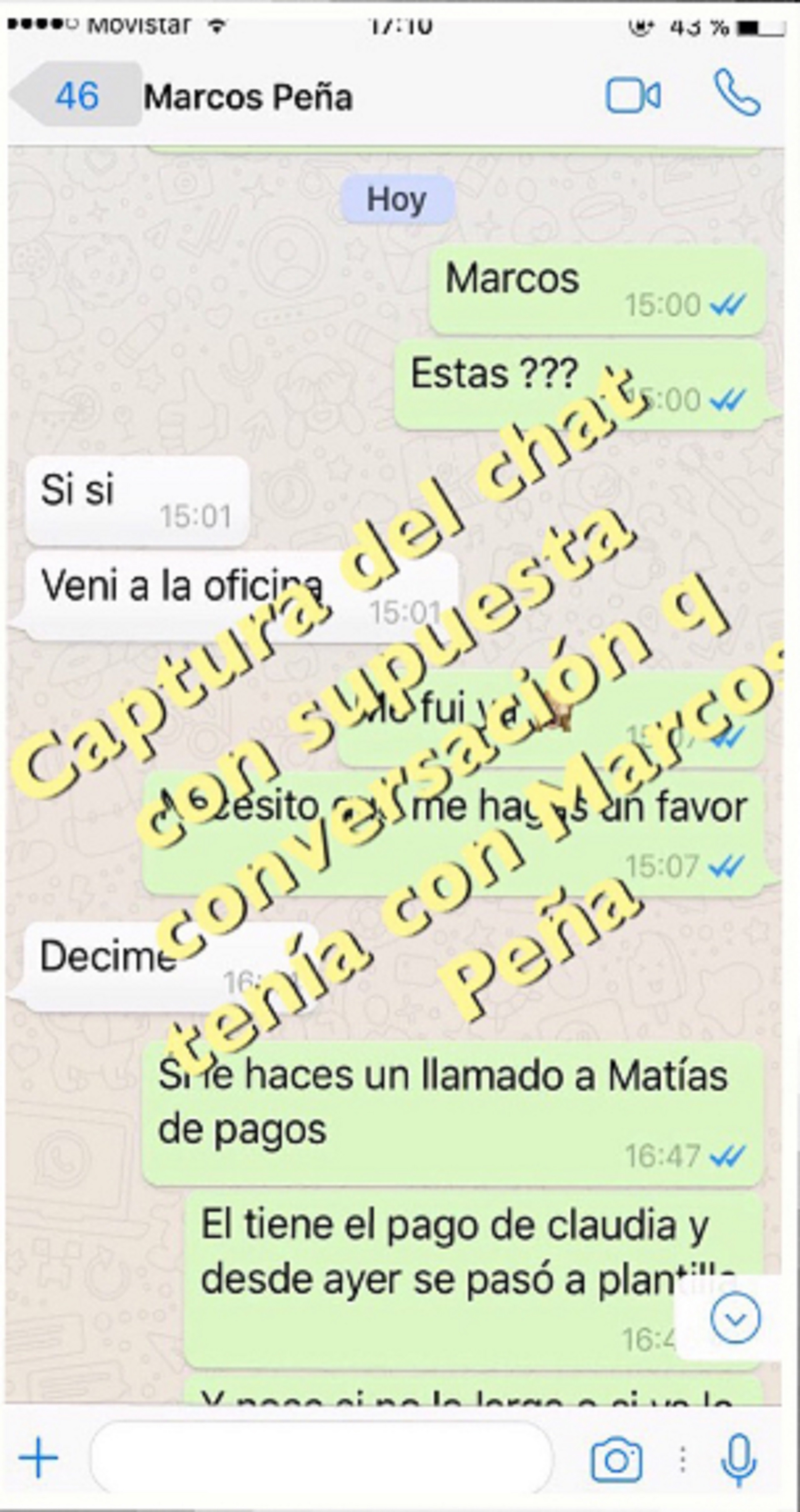 Los supuestos chats que, según Sappag Bottari, tuvo con Marcos Peña