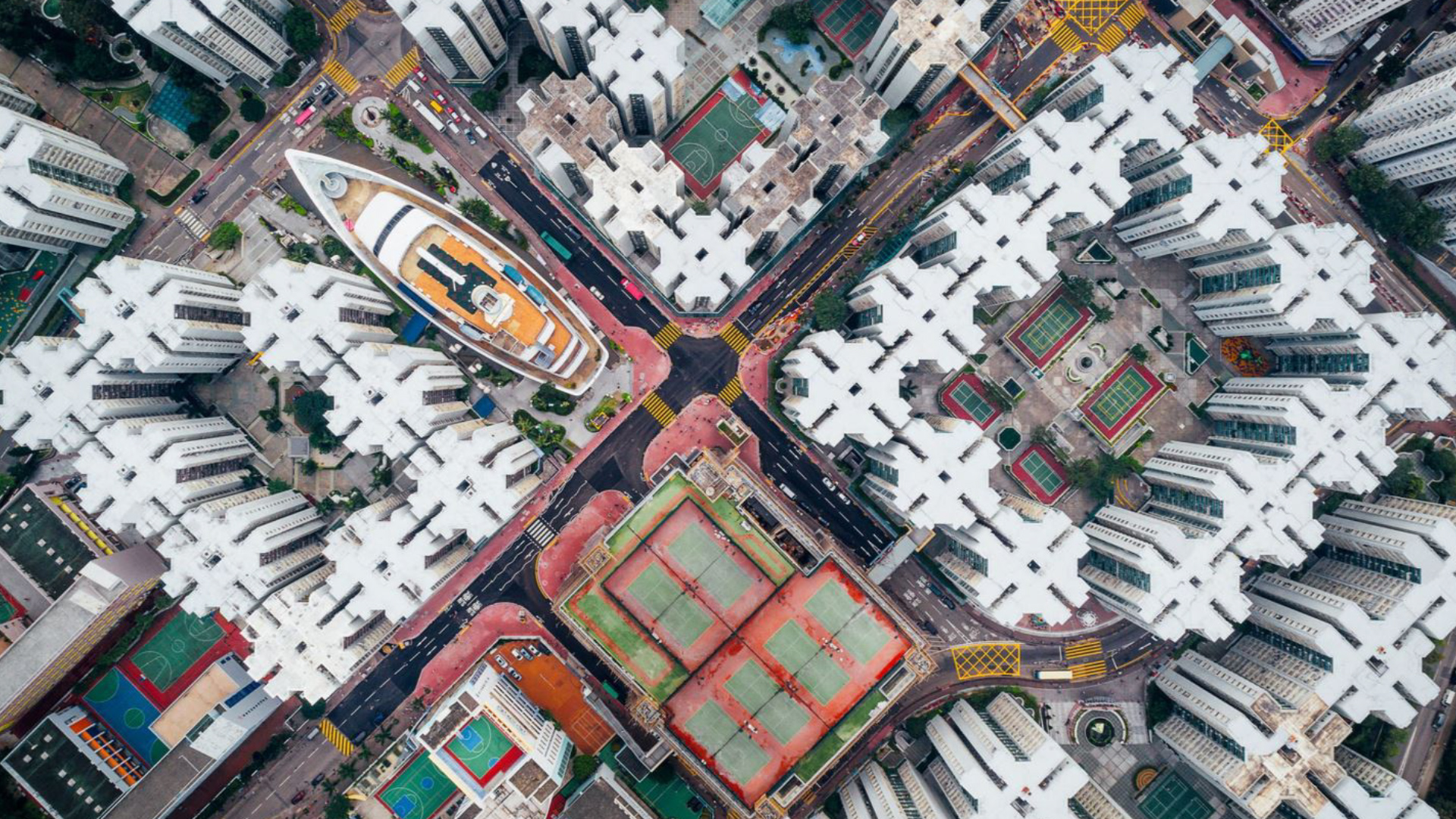 Ciudades – Segundo lugar. Una vista aérea de los edificios de Whampoa Garden, en Honk Kong. Un retrato de la modernidad en un área con densidad poblacional extrema. Por Andy Yeung