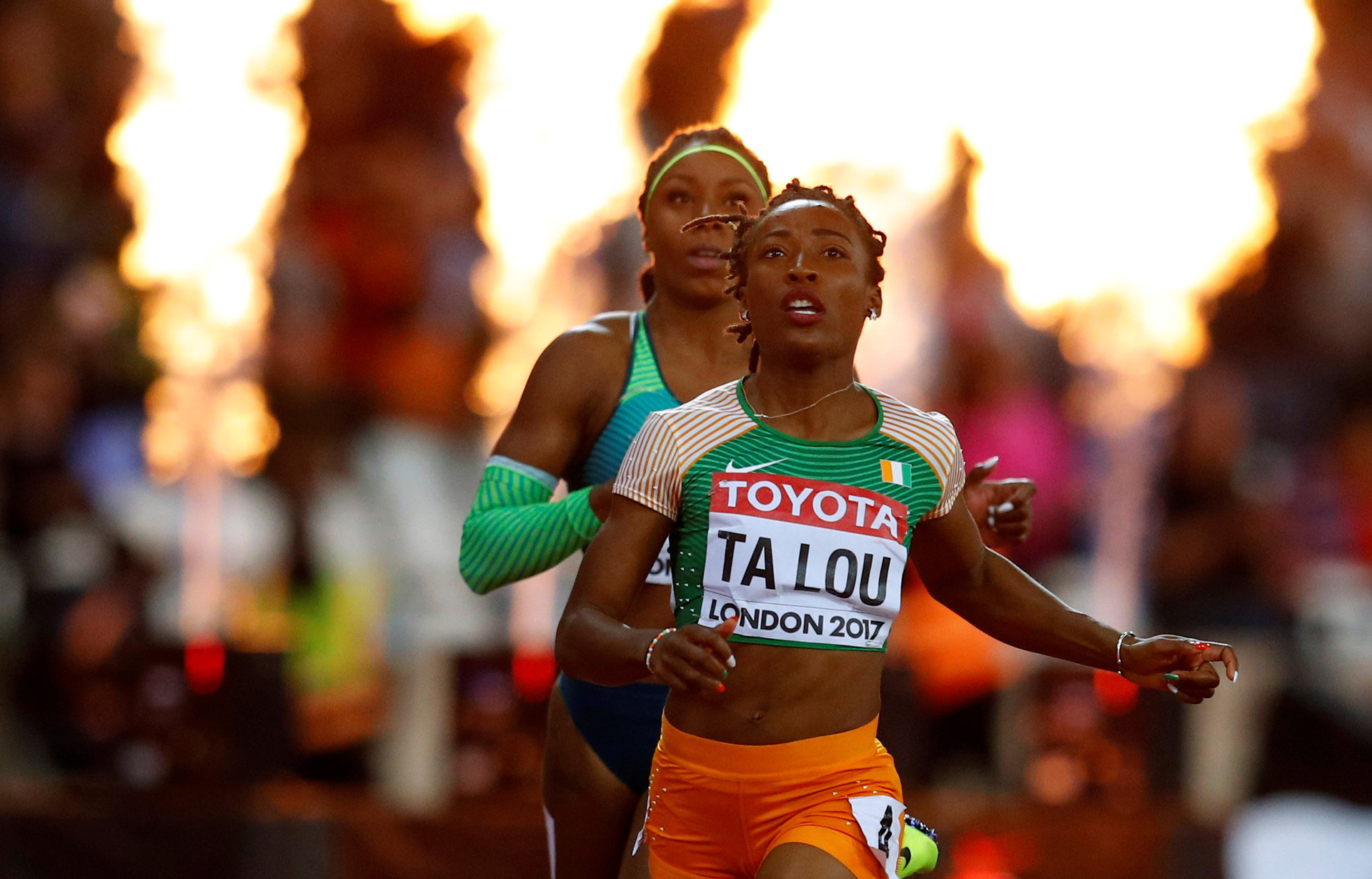 Marie-Josee Ta Lou, de Costa de Marfil, luego dela final de los 100 metros