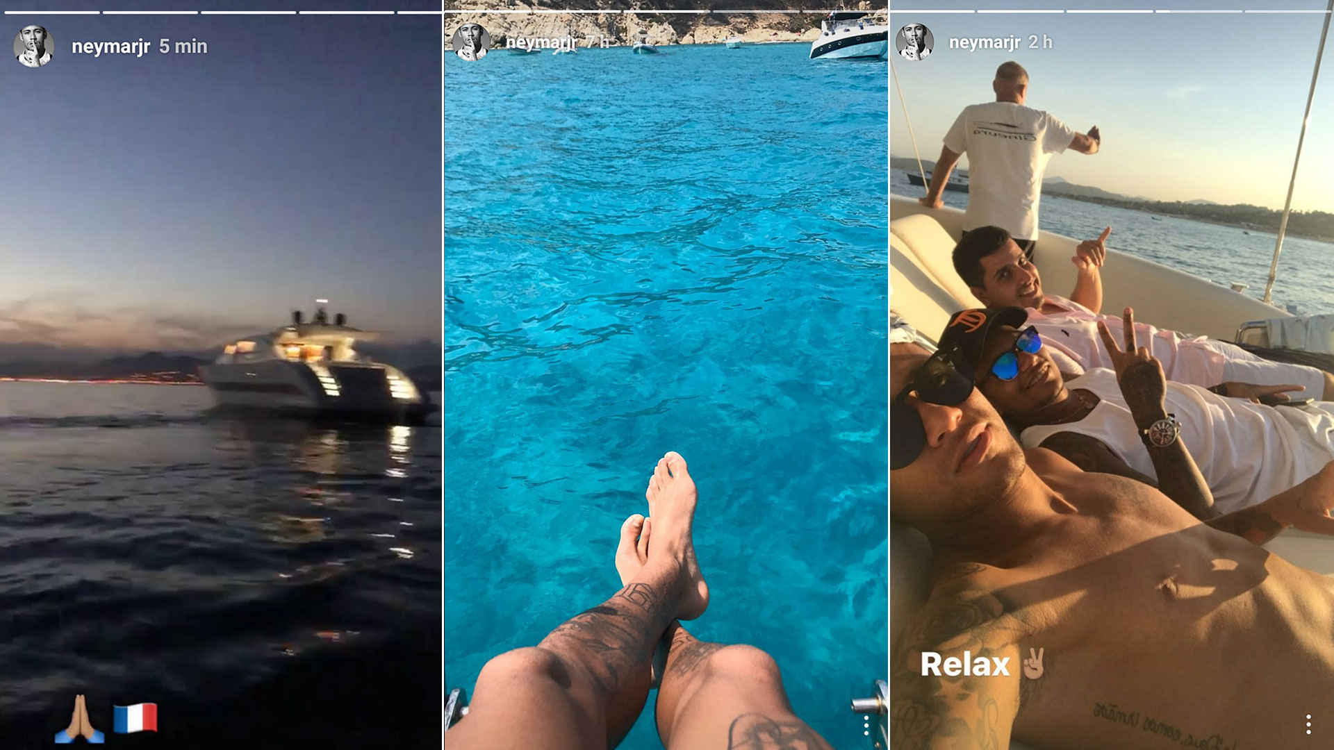 El brasileño pasó el día en un yate acompañado por sus amigos, luego firmó en el club de Paris