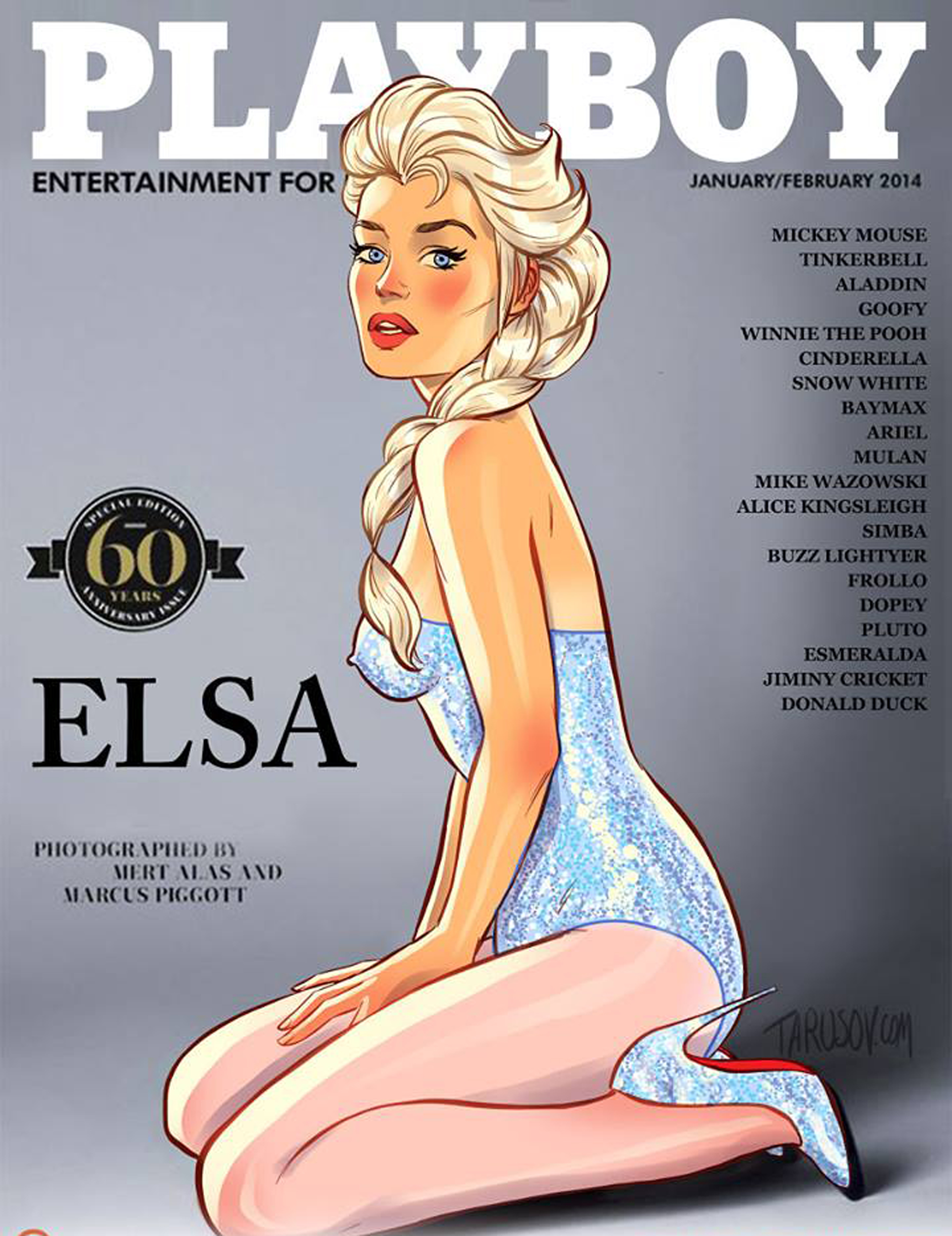 La princesa rubia de Frozen, Elsa,con un body strapless brillante con stiletto de tajo aguja