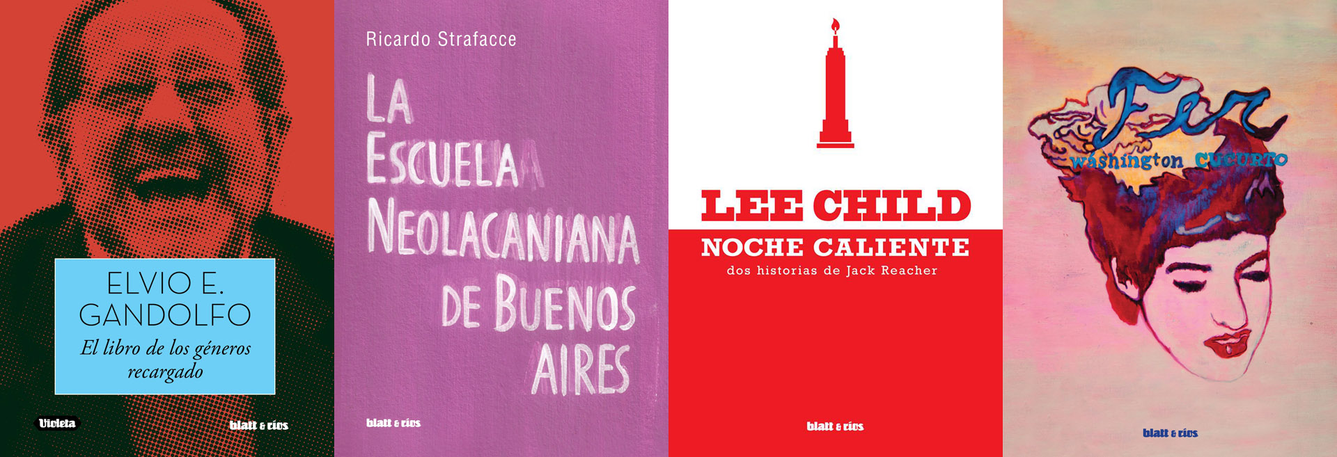 Elvio Gandolfo, Ricardo Strafacce, Jack Rreacher y Washington Cucurto en el catálogo de Blatt & Ríos