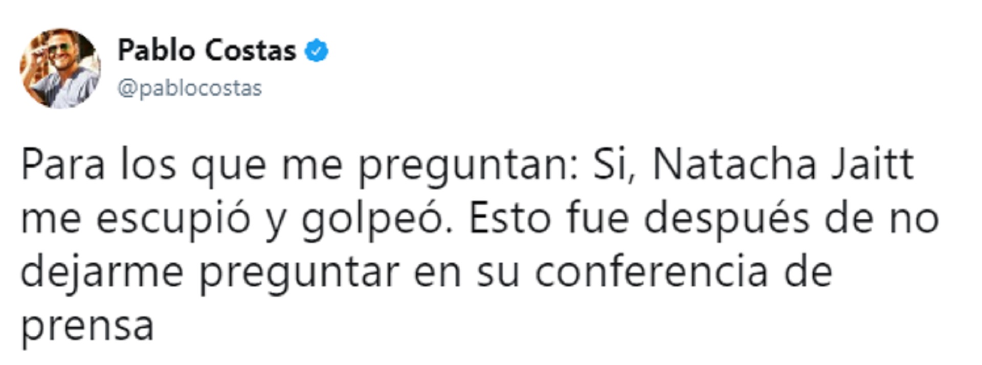 El mensaje de Pablo Costas, tras los incidentes con Natacha Jaitt