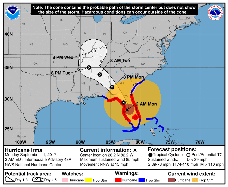 Pronóstico del Huracán Irma. Boletín del NHC de las 02 am – lunes 11 de septiembre