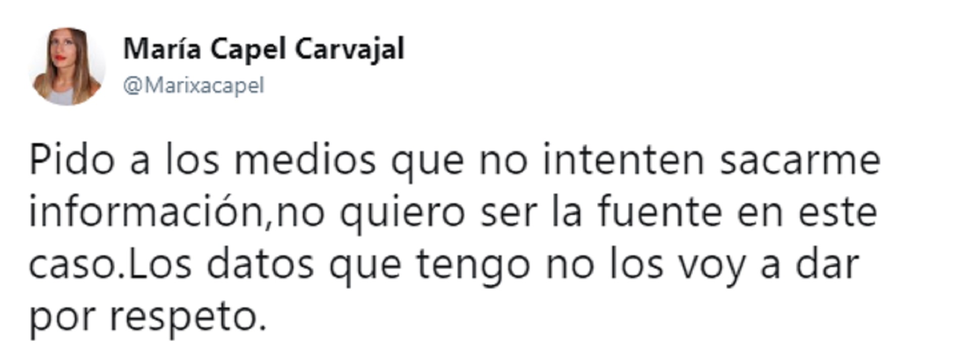 Tuit de María Capel Carvajal, amiga de Celia Fuentes