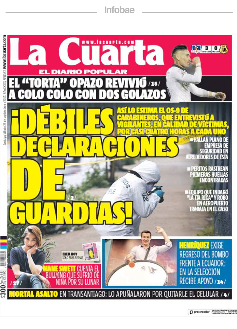 Chile, La Cuarta, sábado 23 de septiembre de 2017 | Junín al Minuto Chile, La Cuarta, sábado 23 de septiembre de 2017 | Junín al Minuto