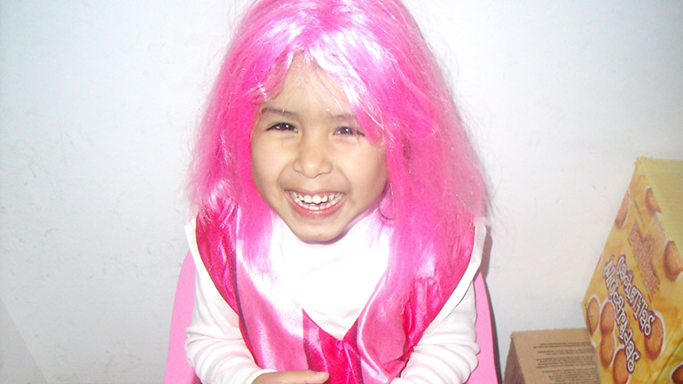 Sofía con su disfraz de Lazy Town.