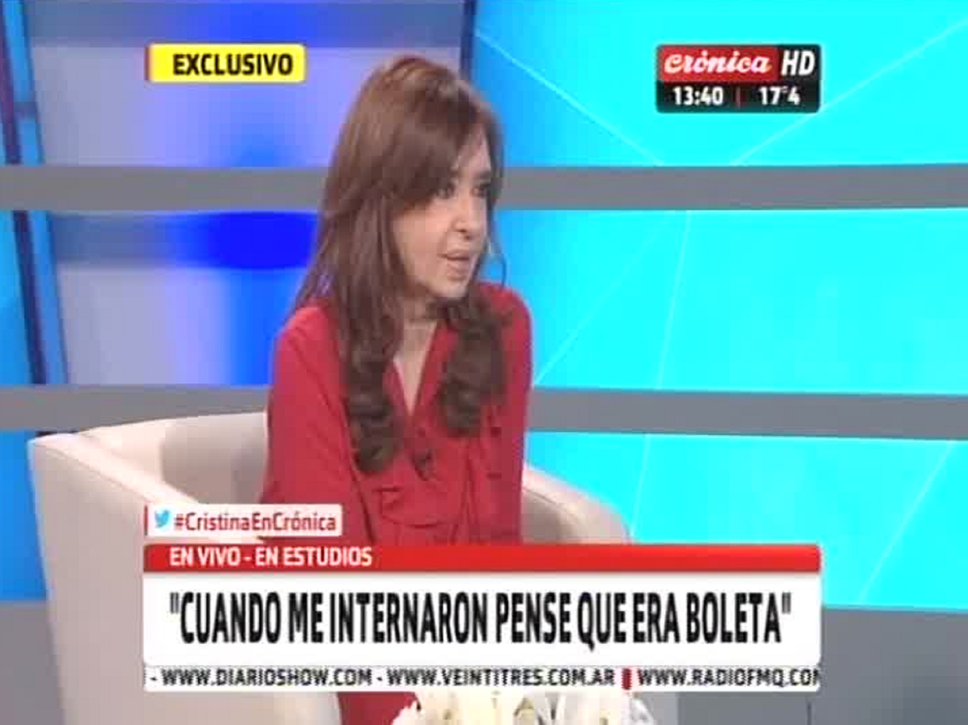 Placa de Crónica TV sobre la visita de Cristina Kirchner