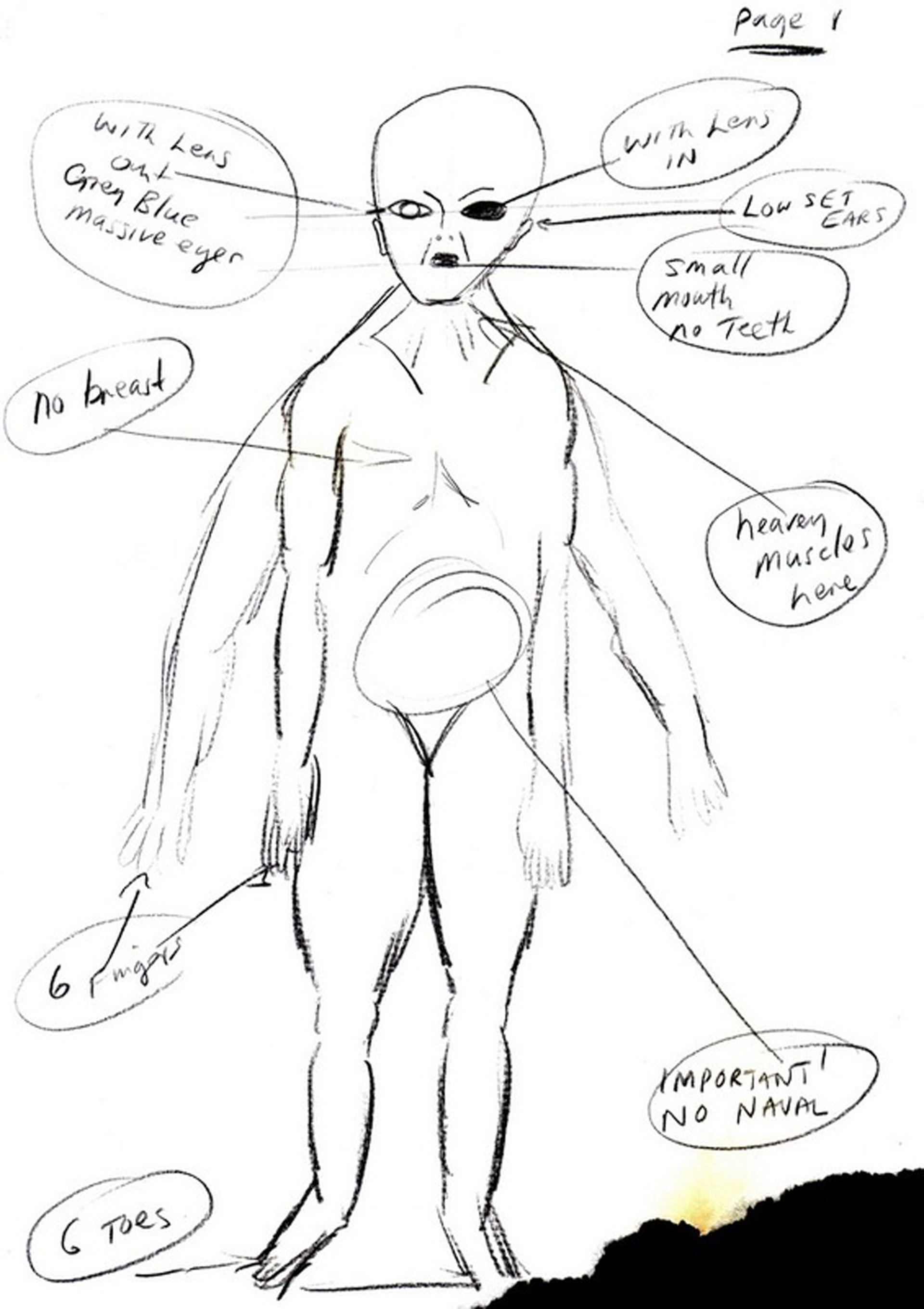 Uno de los sketches sobre el alien, con sus característicos 6 dedos