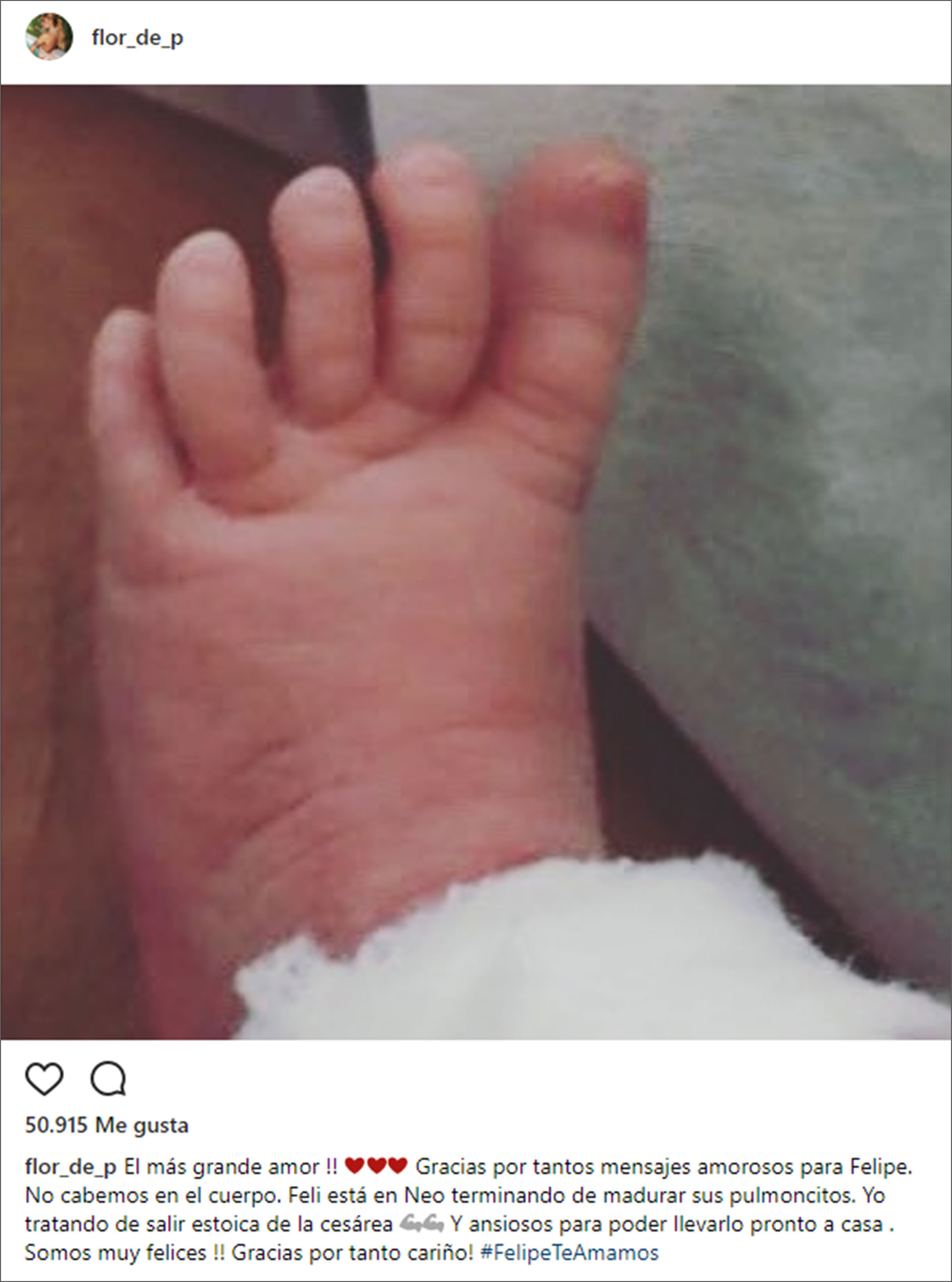 Nació Felipe, el hijo de Florencia Peña y su pareja, el abogado Ramiro Ponce de León. La actriz ya es mamá de Tomás y Juan, fruto de su relación anterior con el músico Mariano Otero