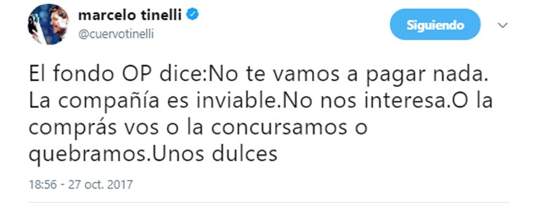 Tuit de Marcelo Tinelli