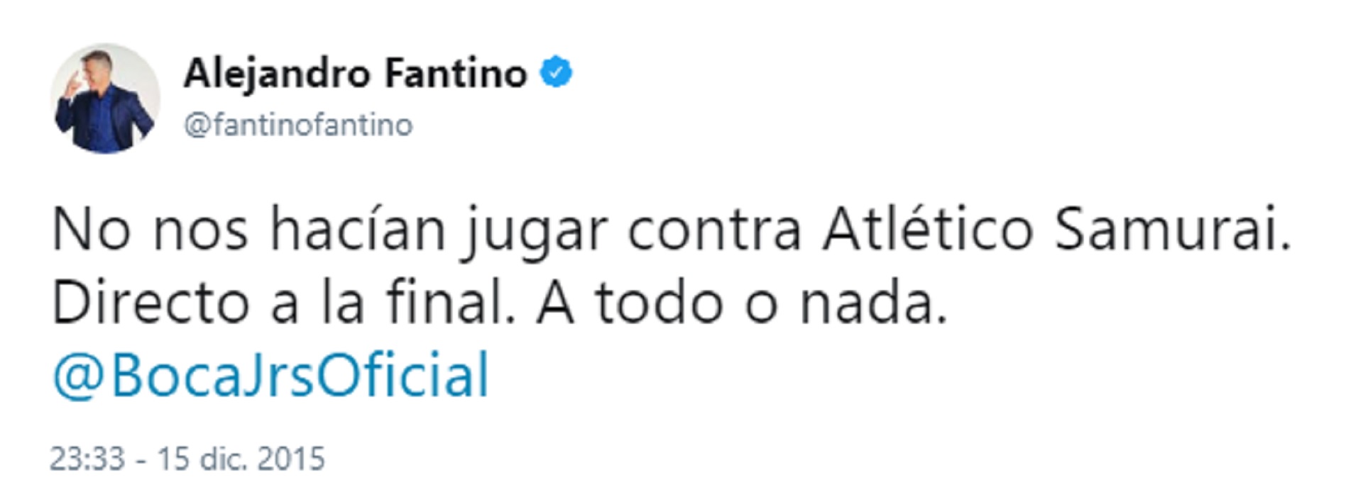 Tuit de Alejandro Fantino en diciembre de 2015
