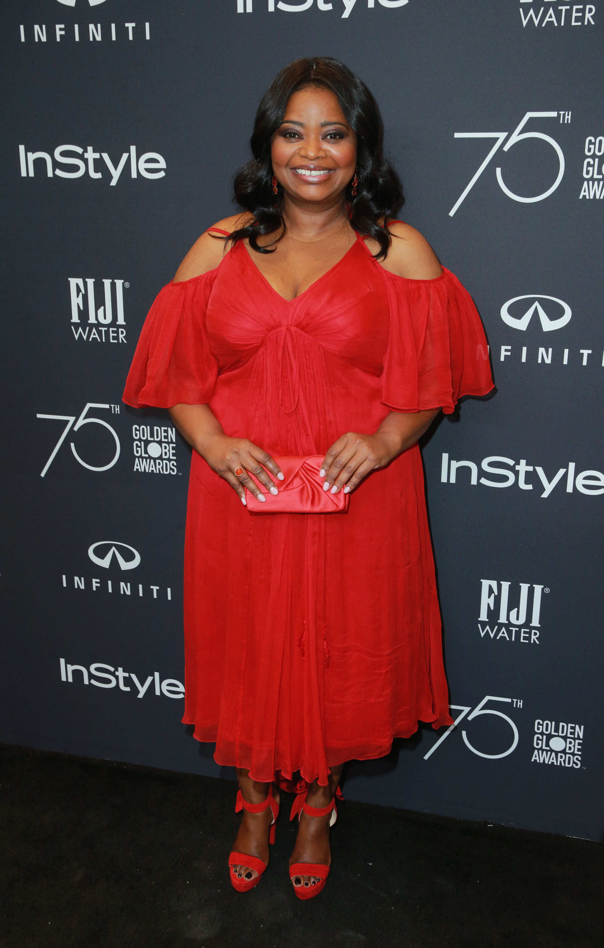 Un vaporoso vestido “total red” para Octavia Spencer