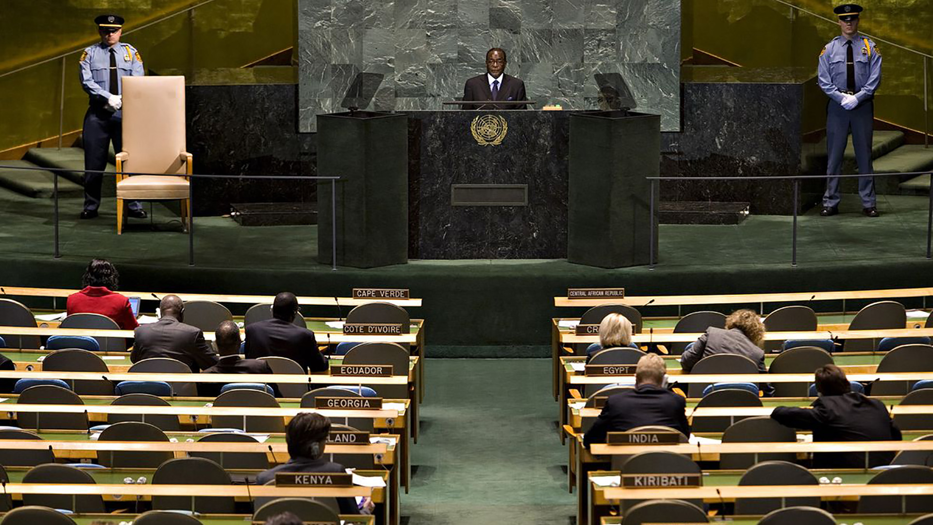 El presidente de Zimbabwe habla en la 64ª Asamblea General anual de las Naciones Unidas en Nueva York en 2009.