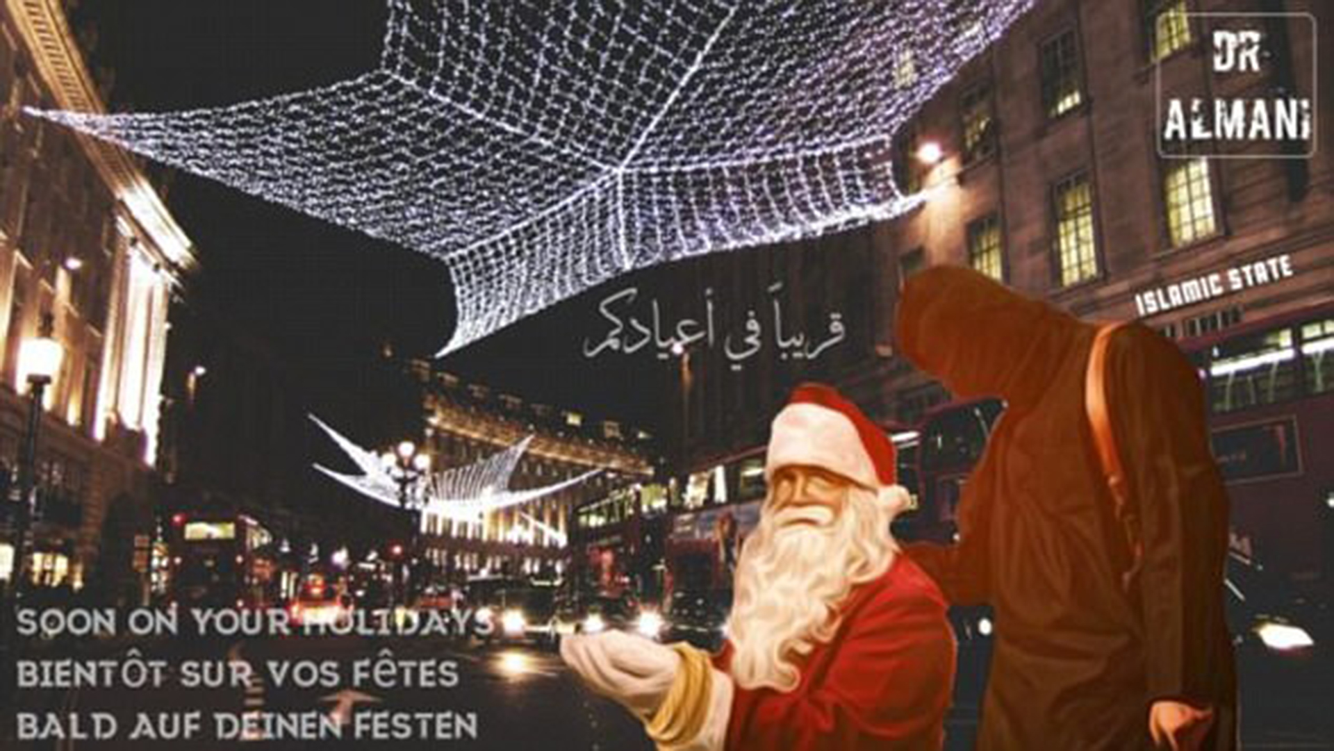 Un terrorista del ISIS se ubica detrás de Santa Claus en Regent Street, Londres
