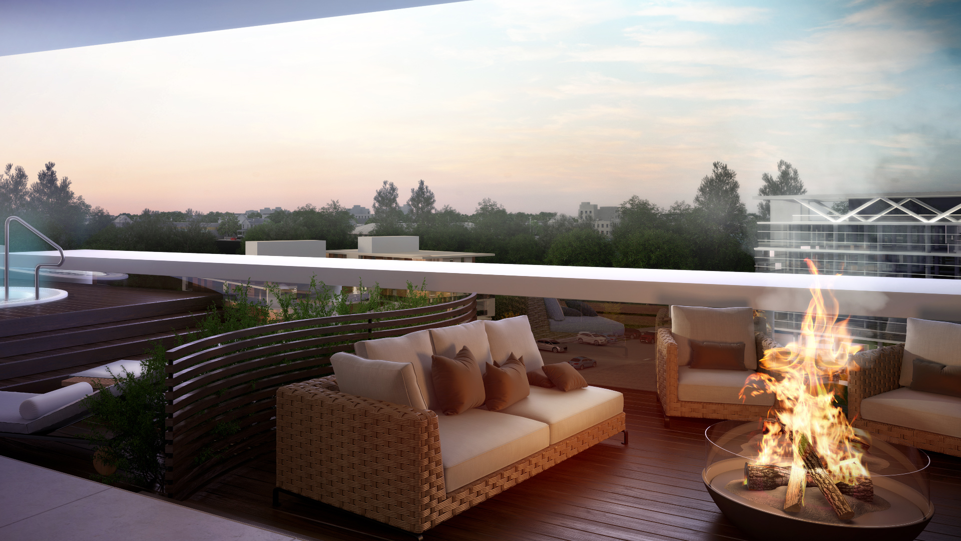 Living con fogón como espacio de encuentro dentro los amenities que brinda el emprendimiento