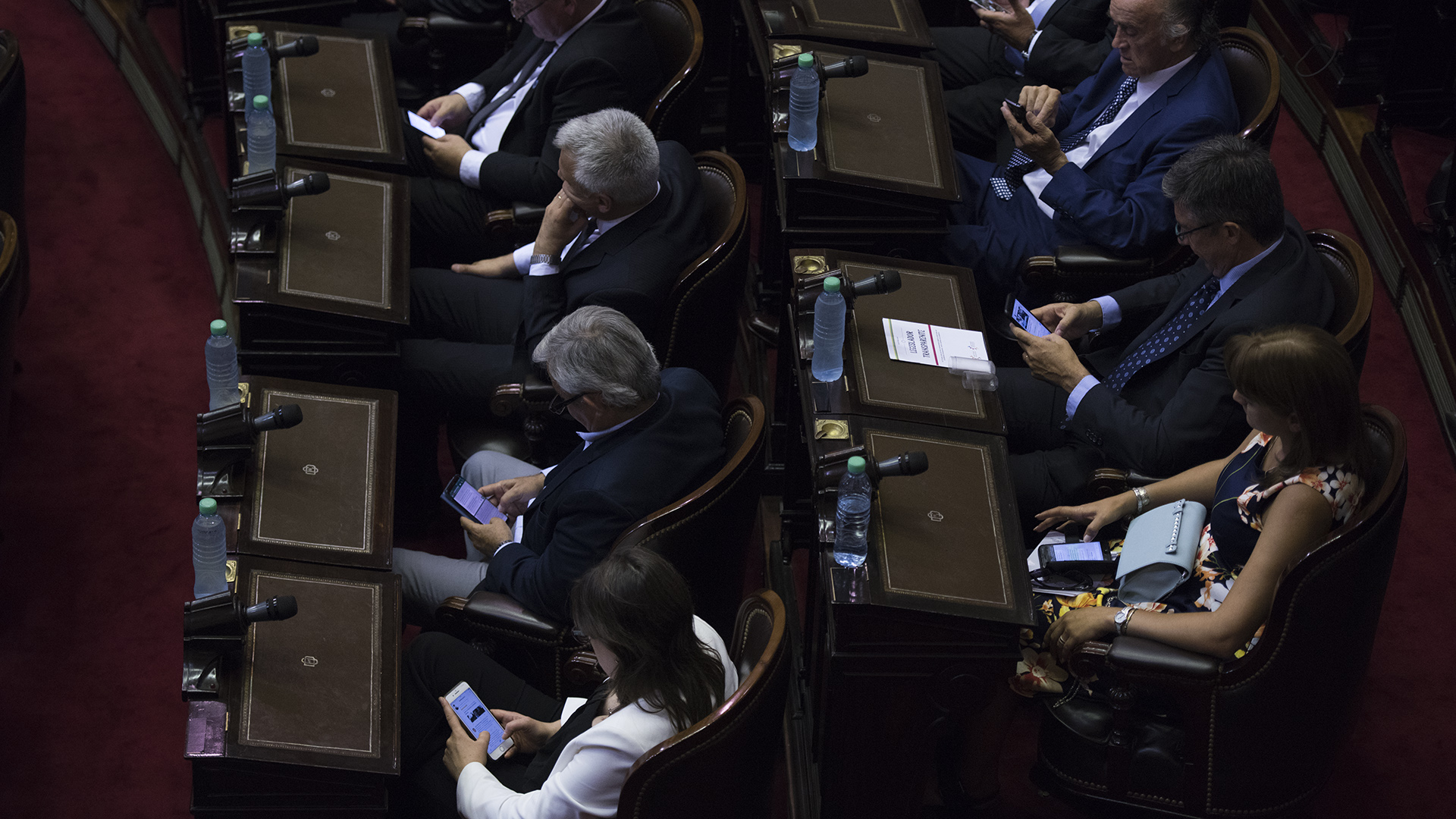 Legisladores miran su celular durante la sesión