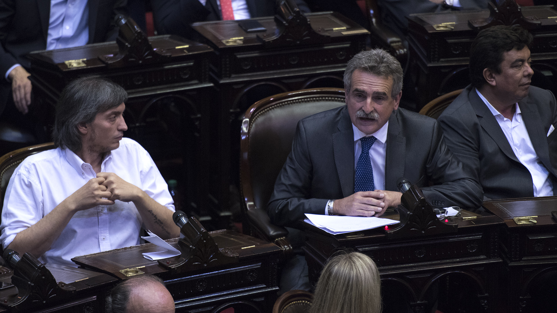 Máximo Kirchner, Agustín Rossi y Fernando Espinoza