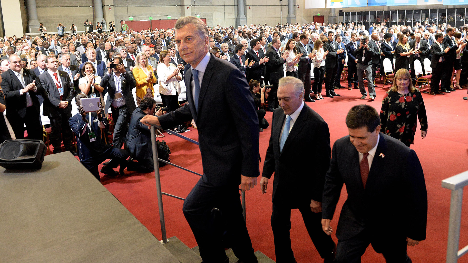 El presidente Macri junto a sus pares de Paraguay y Brasil