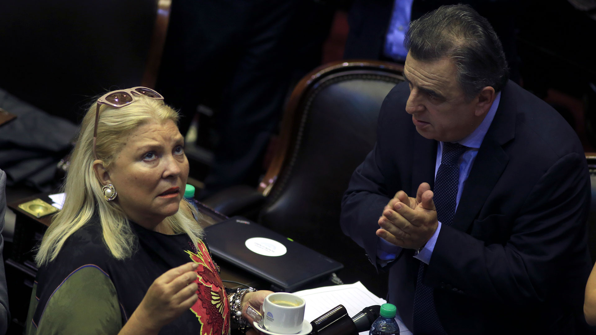 Elisa Carrió y Mario Negri, jefe del interbloque Cambiemos (NA)