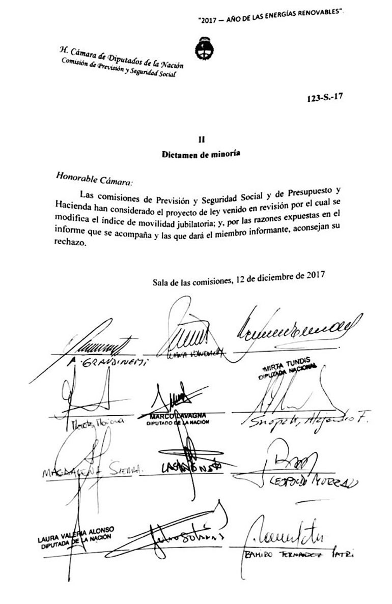 El dictamen de minoría del Frente Renovador