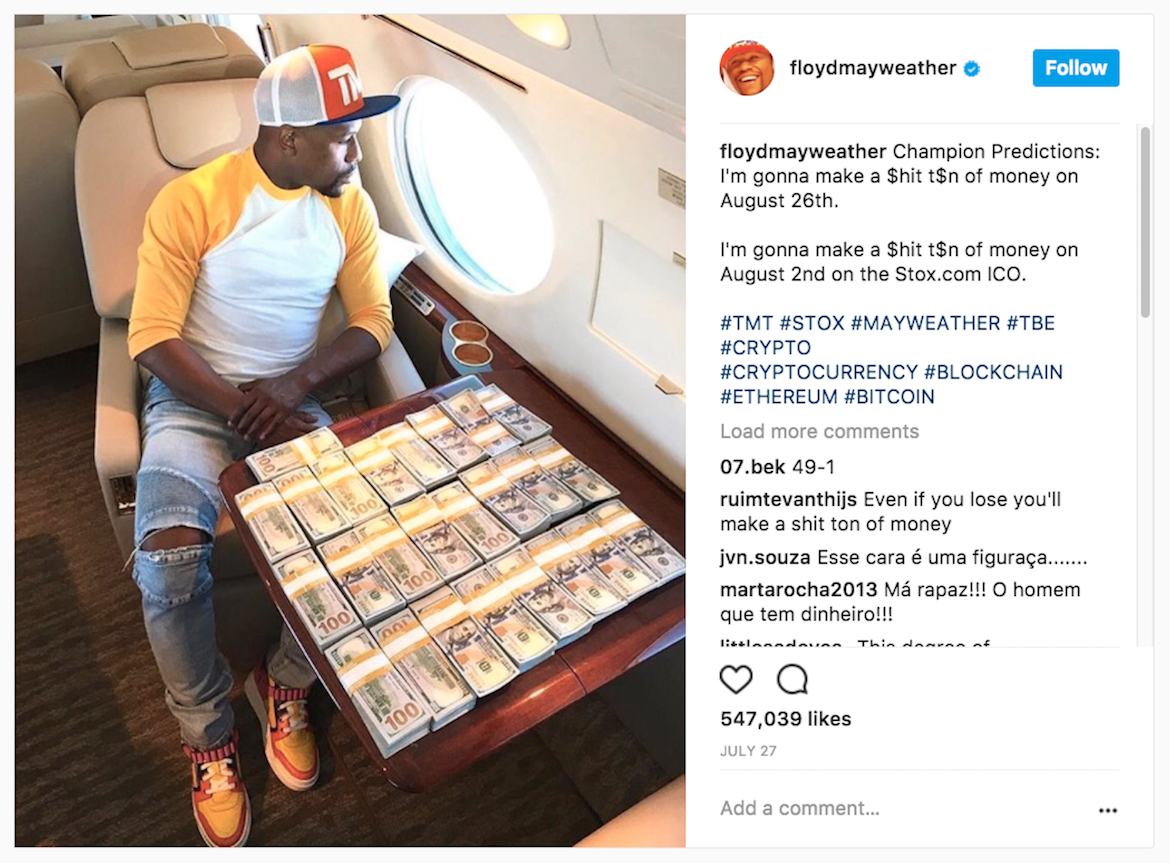 Fiel a su estilo, Mayweather comparte los beneficios de invertir en criptomonedas