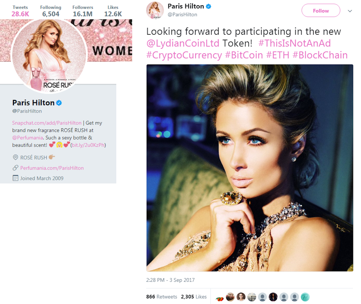 Uno de los posts en redes de Paris Hilton que complicarían su situación ante la SEC
