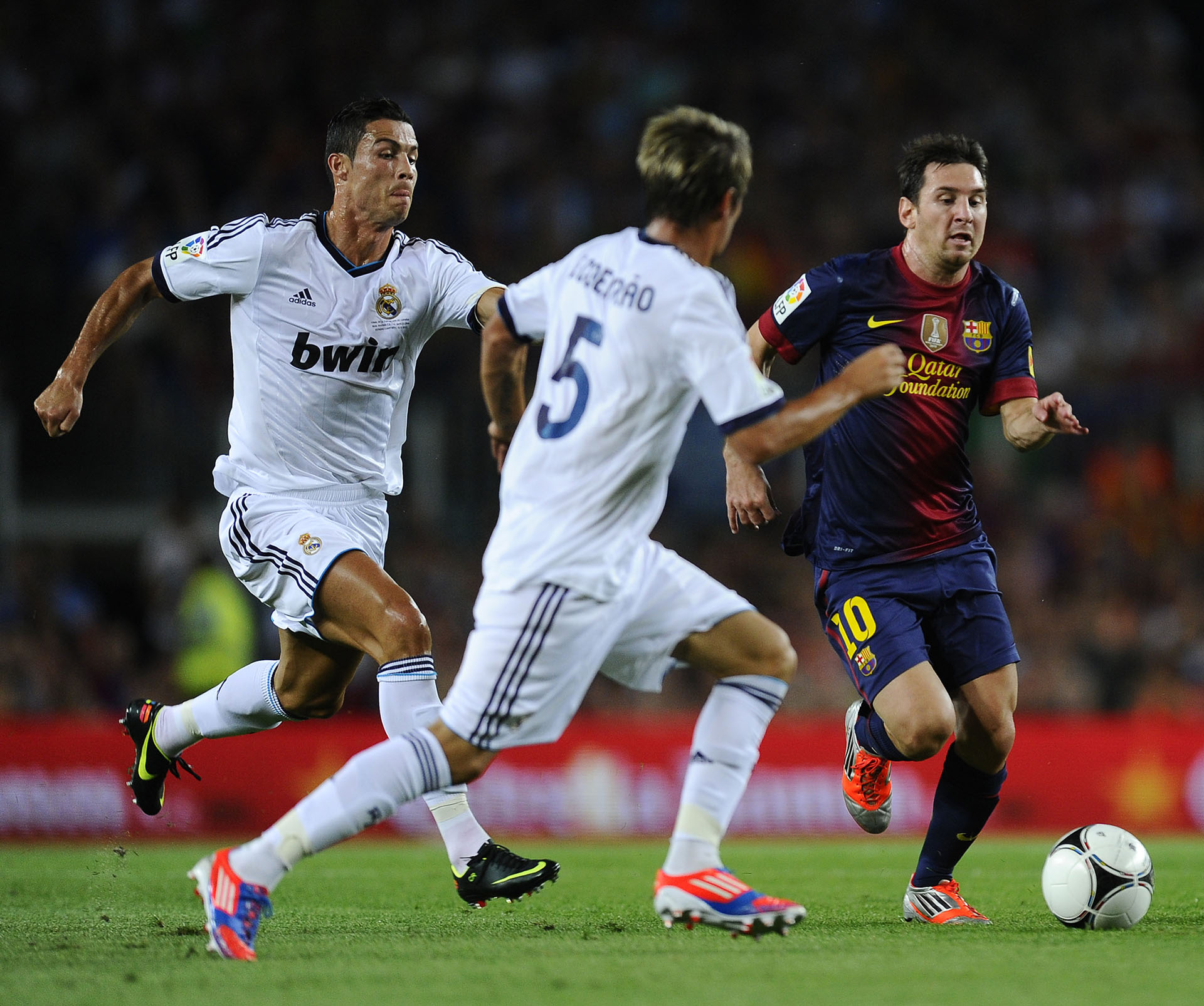 Barcelona: ambos anotaron, pero el Barça ganó 3-2 en la ida de la Supercopa española 2012 (Getty)