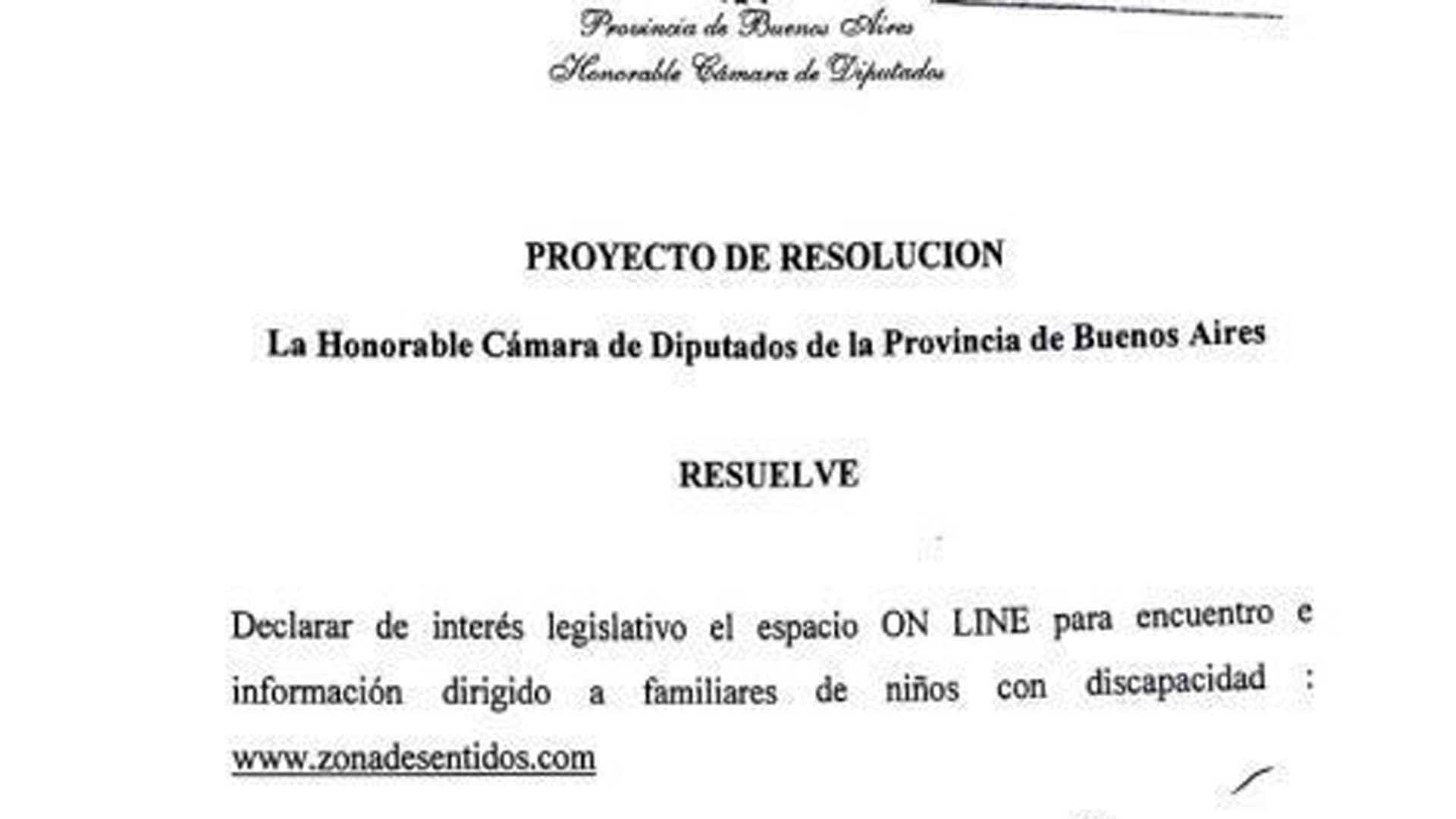 En noviembre del 2017 se presentó como sitio de interés legislativo a Zona de Sentidos