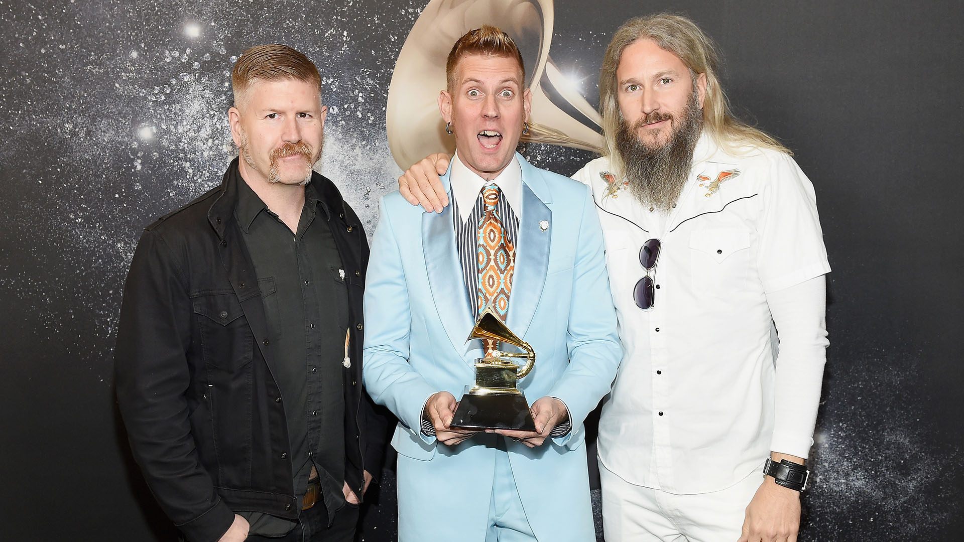 Brann Dailor, Bill Kelliher y Roy Sanders de Mastodon (Nicholas Hunt/Getty Images for NARAS/AFP)