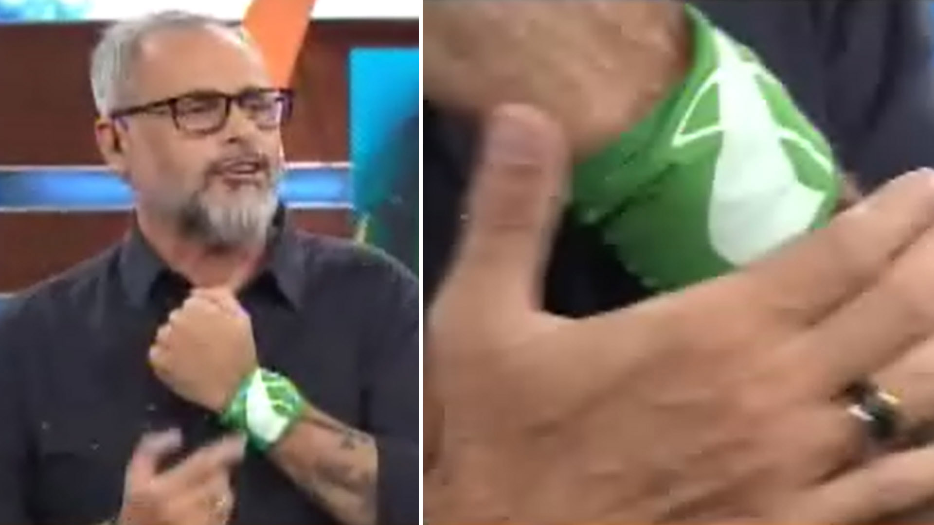 Rial exhibe su pañuelo por la Campaña Nacional por el Derecho al Aborto (captura de televisión)