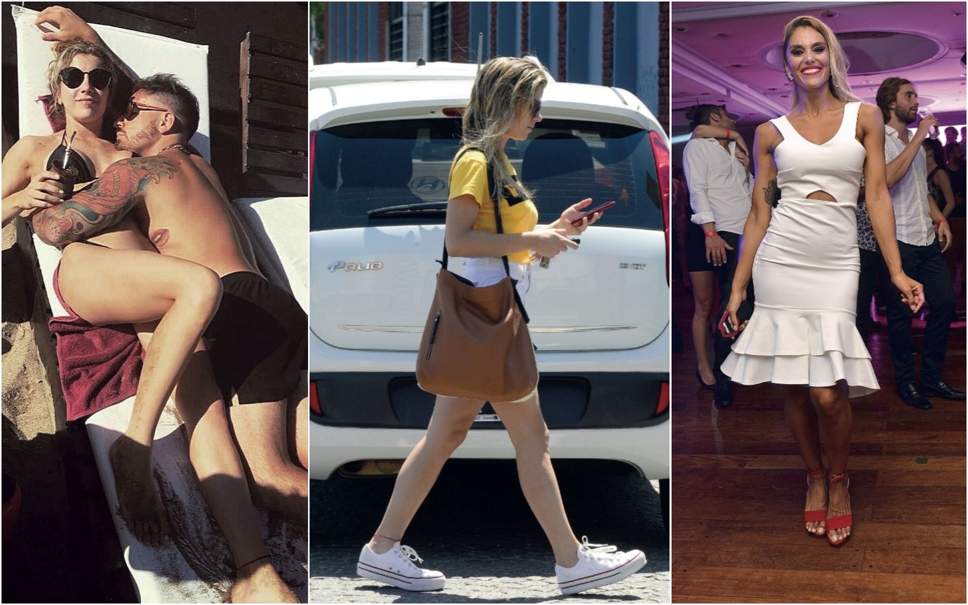 De derecha a izquierda: Junto a Fede, en una de sus visitas a Mar del Plata; recién llegada al país después de su viaje a Disney para la conducción de Combate; y Becky Vázquez, la bailarina marcada –sin muchas pruebas– como la “tercera en discordia” que comparte elenco con Fede. (Fotos Instagram, Diego Soldini y Archivo Atlántida televisa