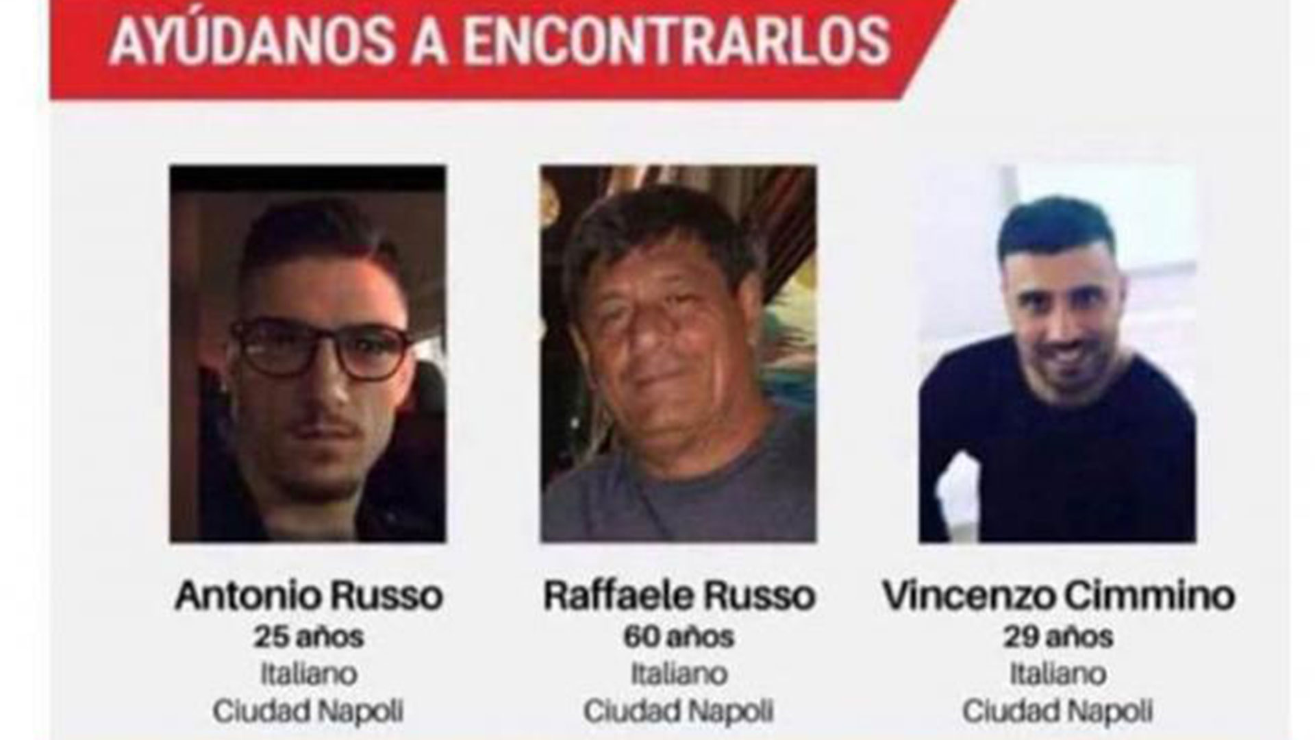 Los tres italianos desaparecieron hace 20 días en Jalisco.