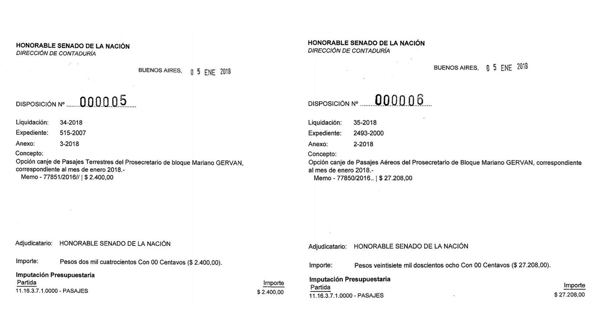 El 5 de enero, el prosecretario Mariano Gerván canjeó pasajes por $ 29.608
