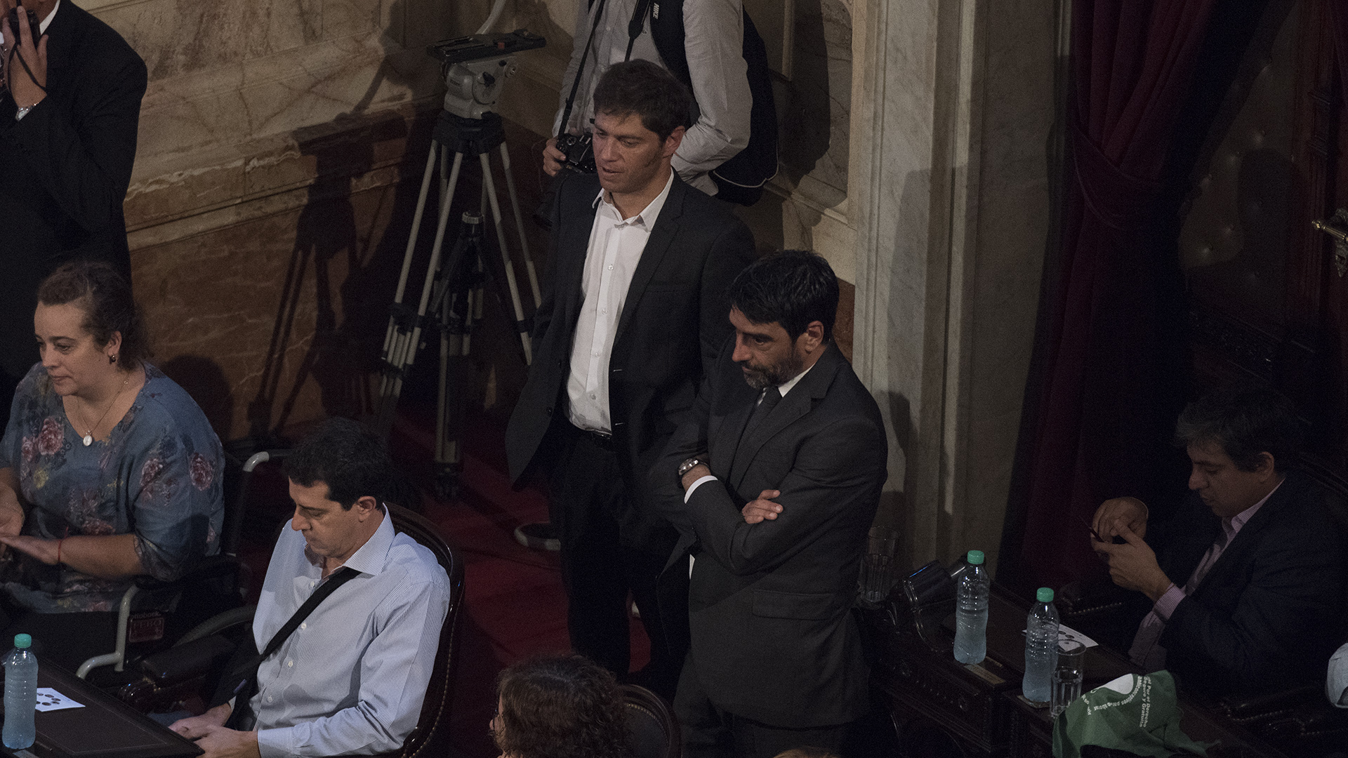 Axel Kicillof y Rodolfo Tailhade durante el discurso de Macri