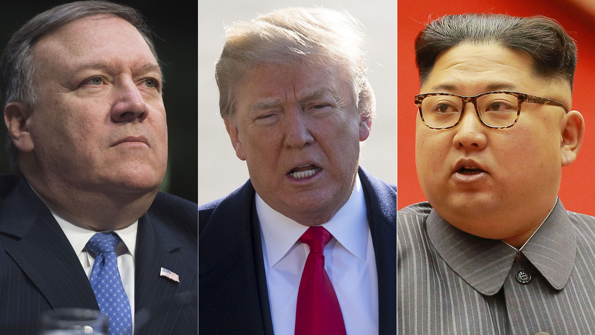 El secretario de Estado Mike Pompeo, Donald Trump y Kim Jong-un (AFP)