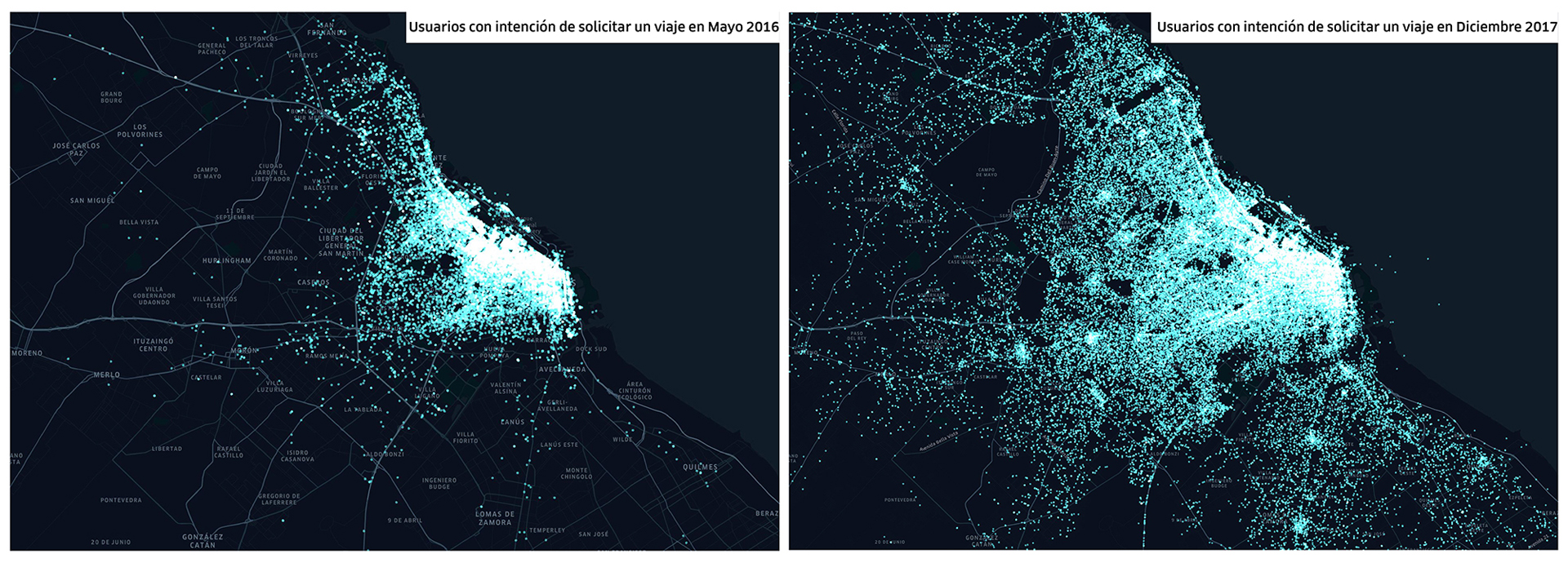 La empresa compartió un gráfico que representa cómo aumentó la popularidad de la app en Buenos Aires en estos dos años