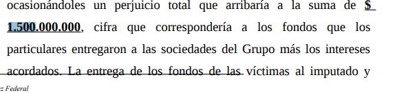 Monto de la imputación plasmado por Servini.