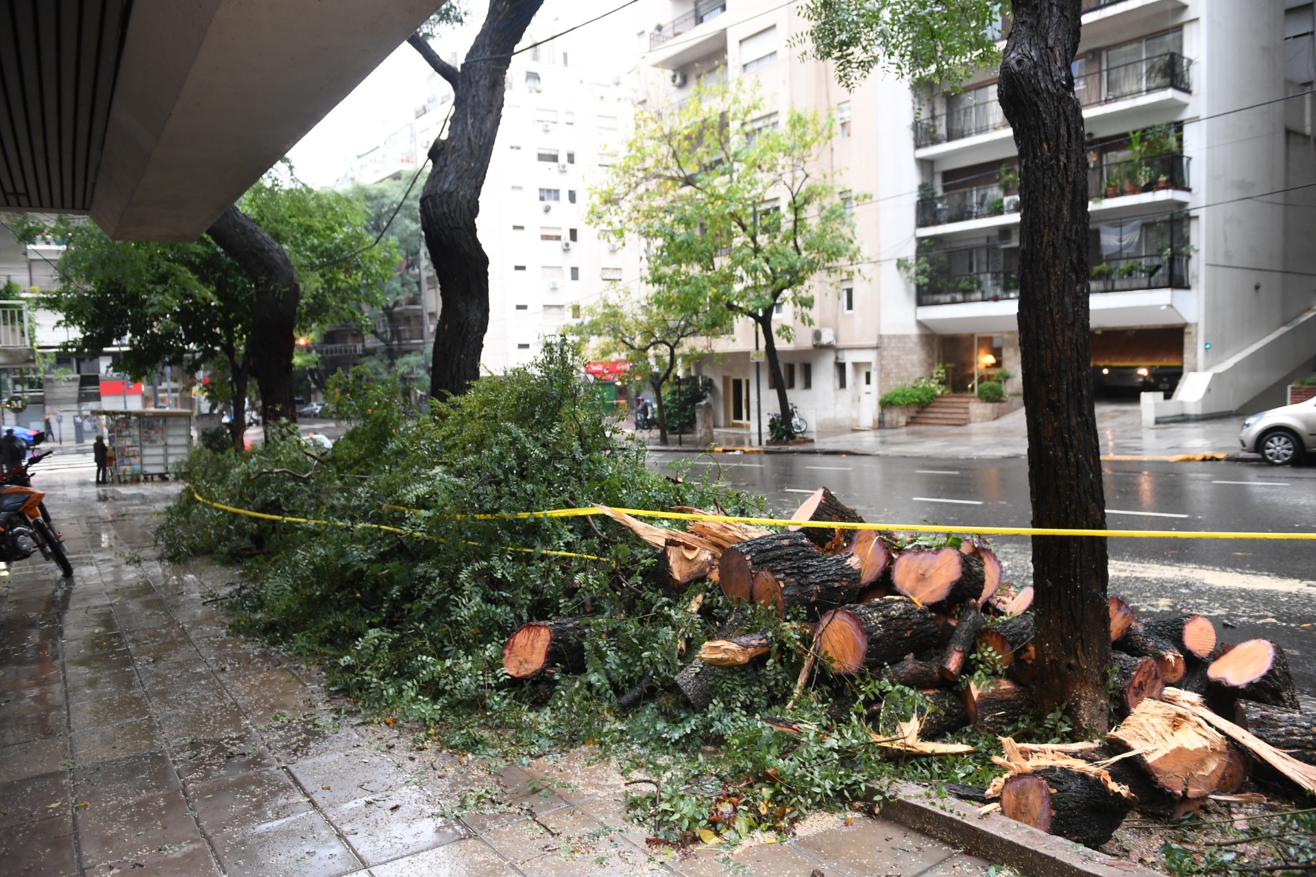 Horas después de la fuerte tormenta, personal de Defensa Civil continuó con los trabajos de ayuda a los vecinos damnificados