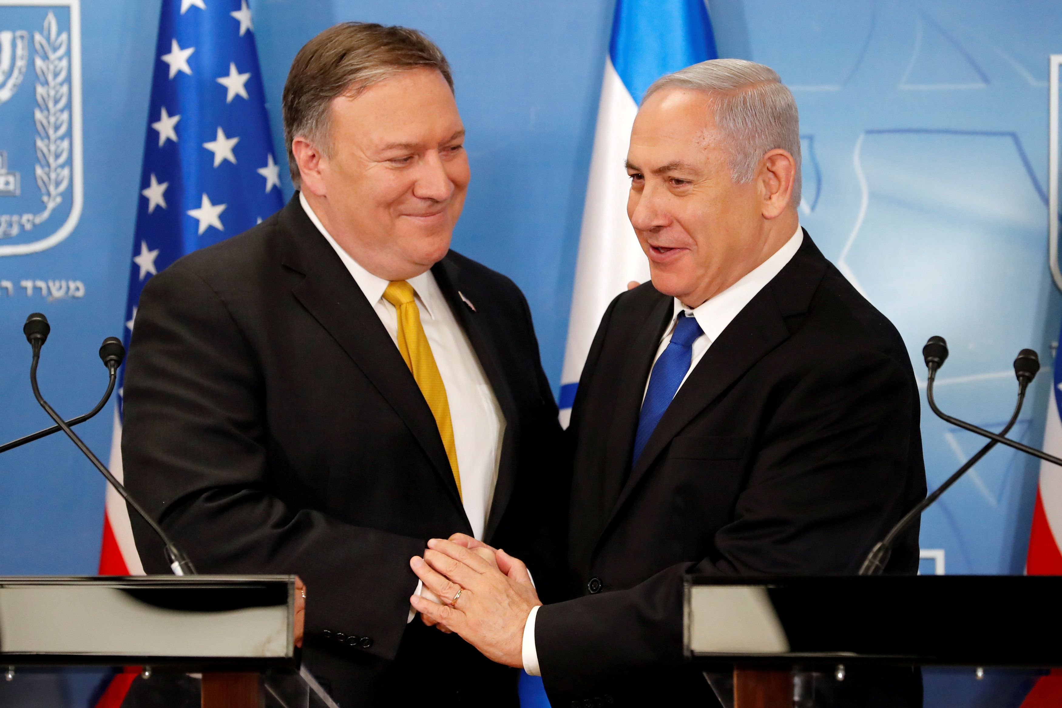 El secretario de Estado de EEUU y el primer ministro israelí Benjamin Netanyahu durante su encuentro este domingo (Thomas Coex/Pool via Reuters)