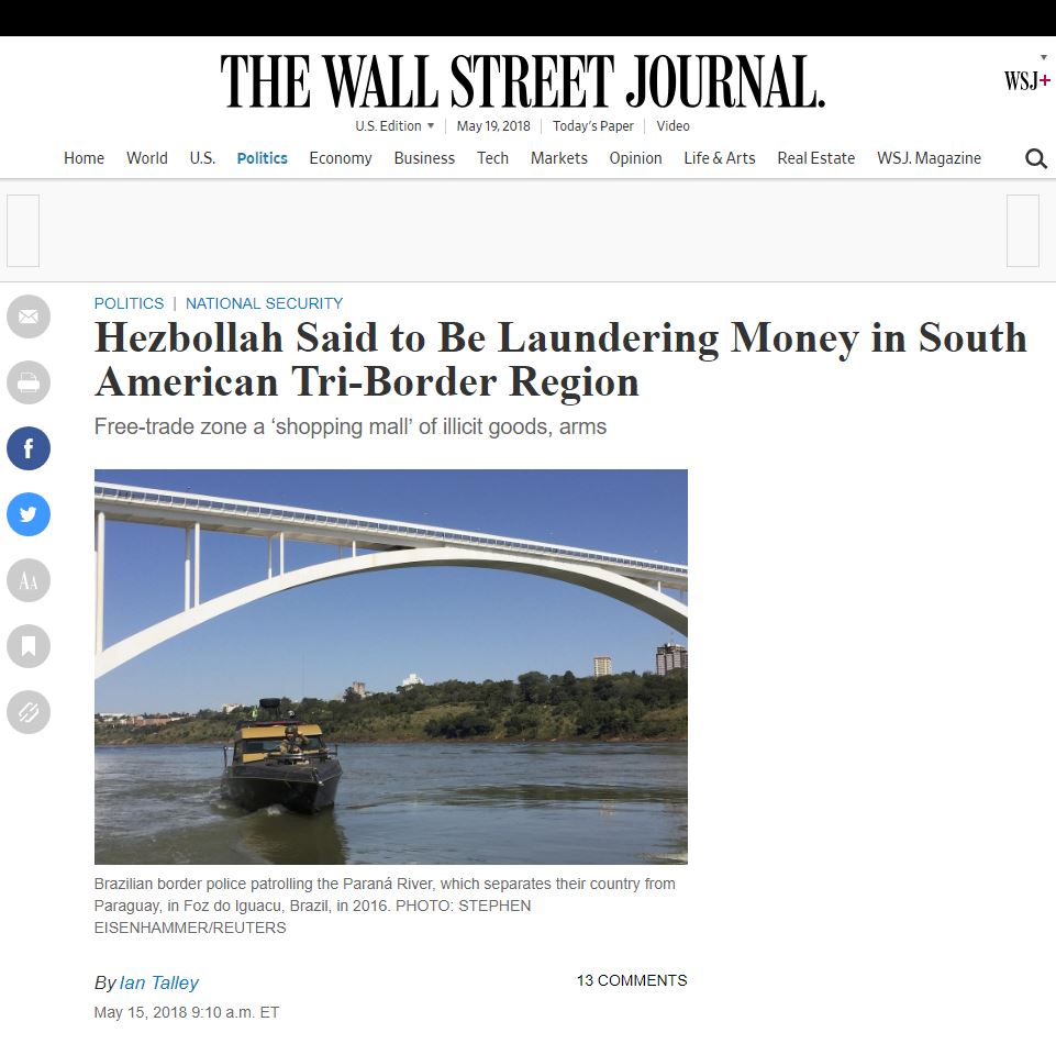 El artículo de The Wall Street Journal en el que hace referencia a la “triple frontera”, Hezbollah y el lavado de dinero