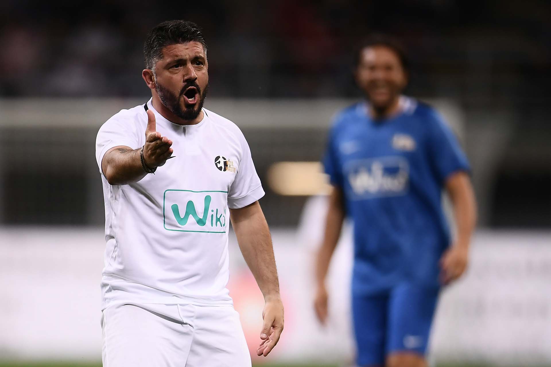 La protesta de Gennaro Gattuso durante el homenaje a Andrea Pirlo (AFP)