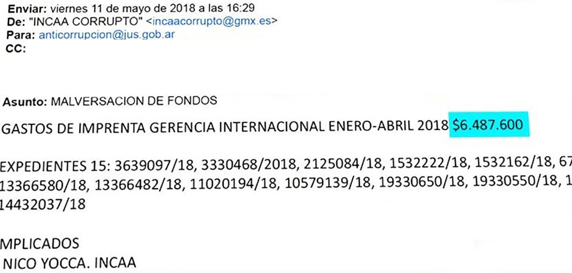 El mail que llegó a las autoridades de Cultura y del INCAA